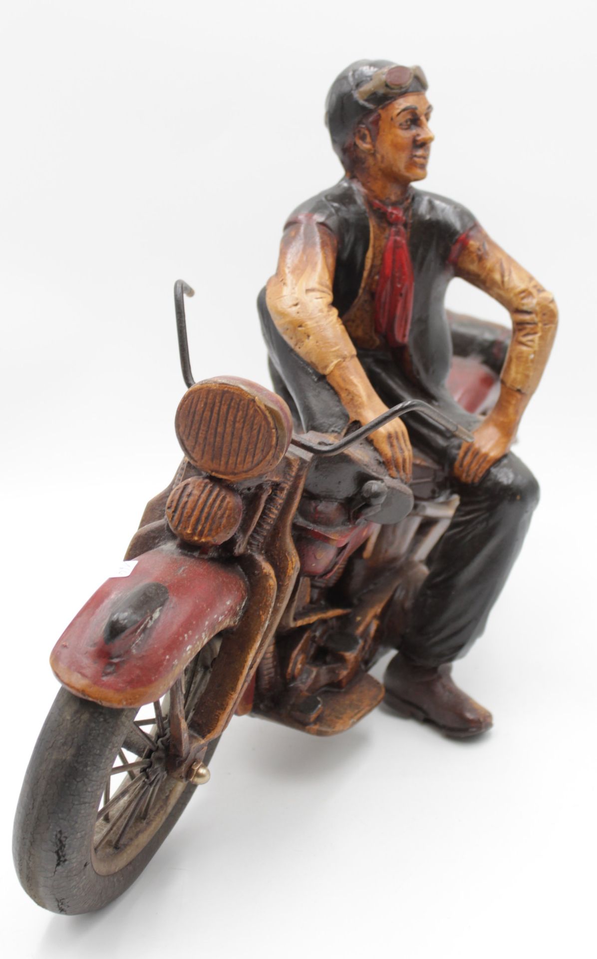 Deko-Figur, Motorradfahrer, ca. H-34cm B-49cm, farbig gefasst - Bild 2 aus 5