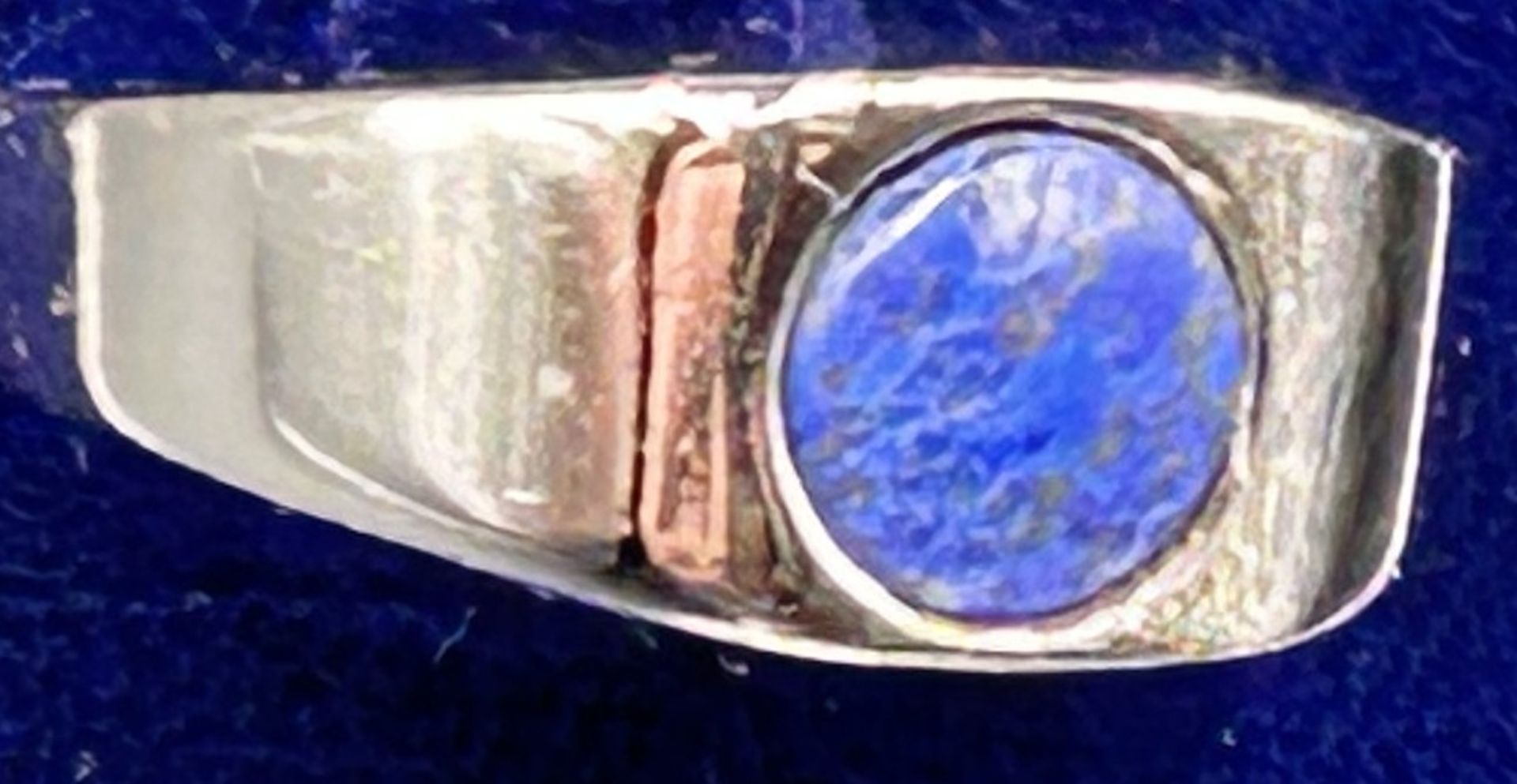 Silberring-835-, blauer Stein, Ring wohl verkleinert, RG 48, 4,1 gr. - Bild 2 aus 3