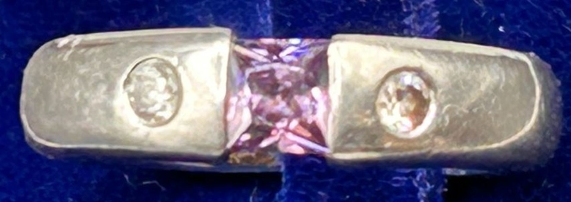 Silber-Spannring mit rosa Stein, 2 klare Steine, -925-RG 57, 6,9 gr. - Image 2 of 3