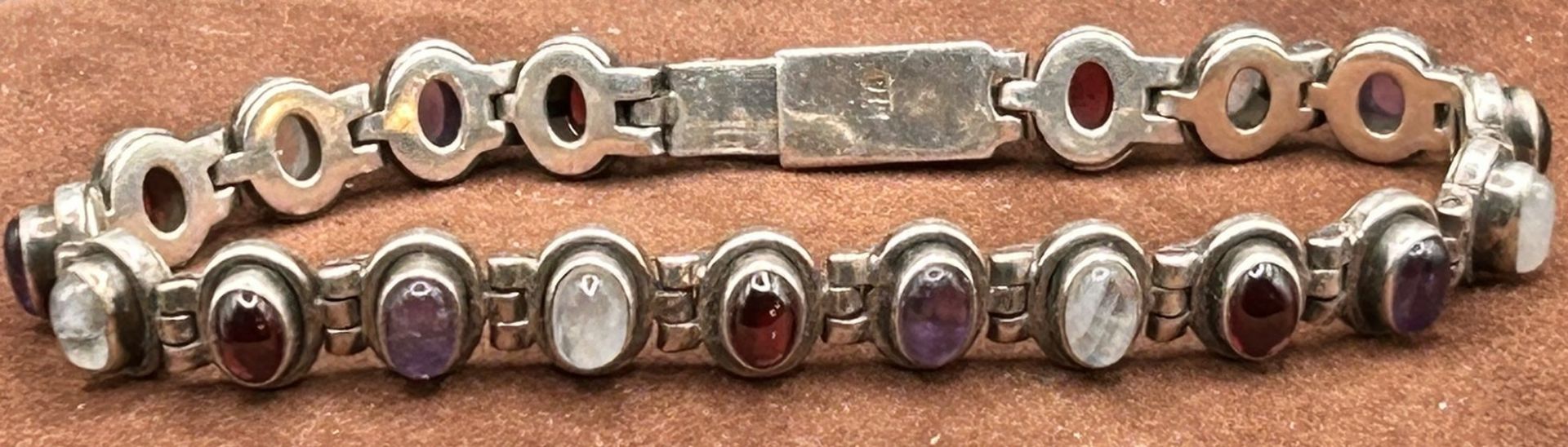 Silber-925- Armband mit Mondstein, Amethyste, Granate, L-19 cm, 26,9 cm