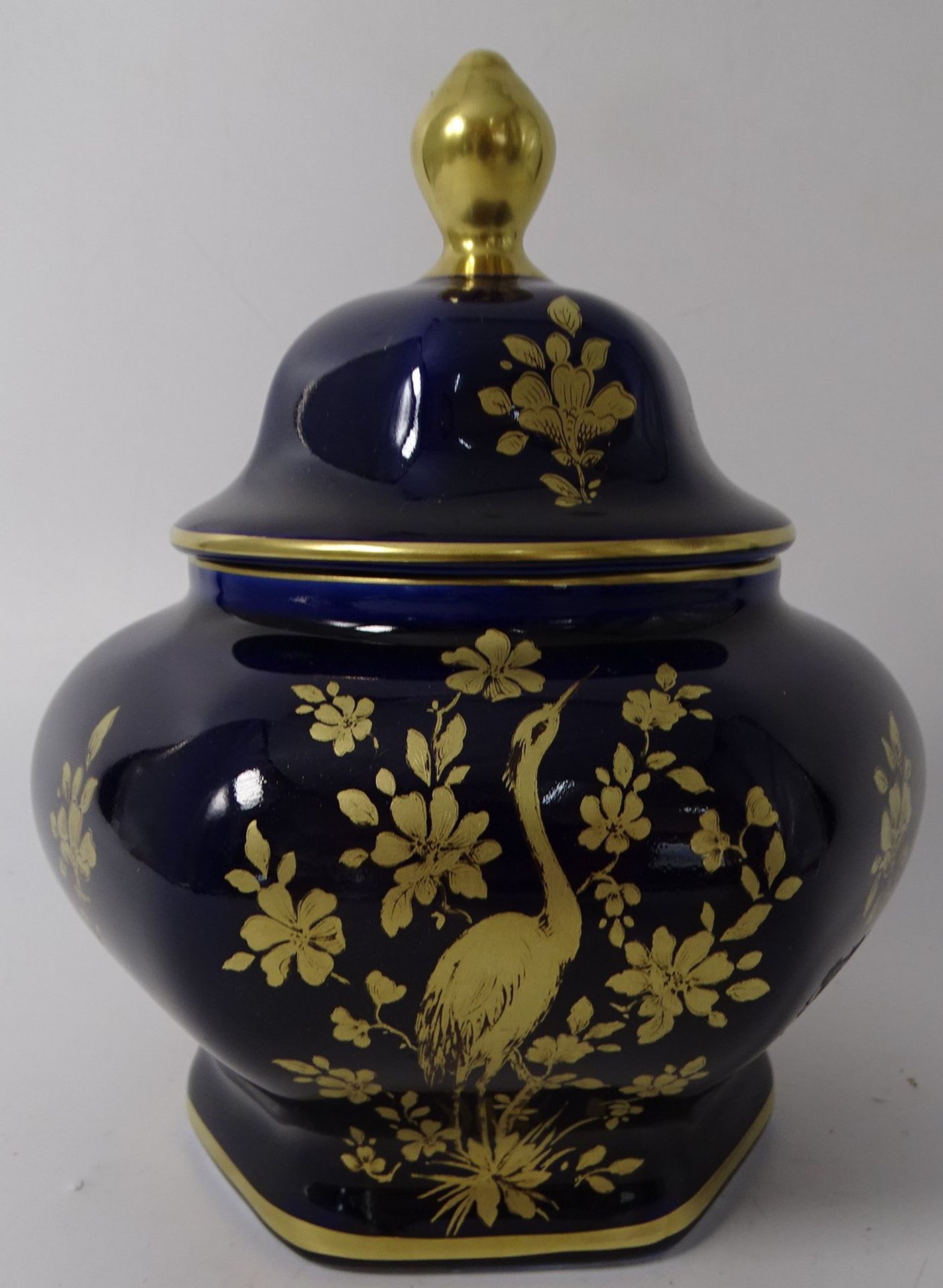 Deckelvase "Bareuther" Cobalt mit Gold, H-16 cm, D-14 cm