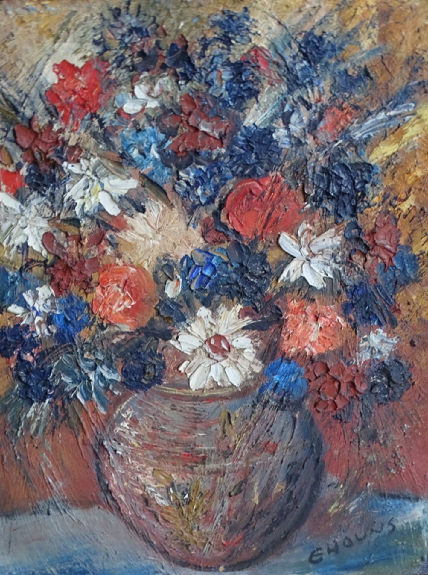 Ehouns "Blumensilleben" Öl/Malfaser, gerahmt, RG 80x67 cm - Bild 2 aus 4