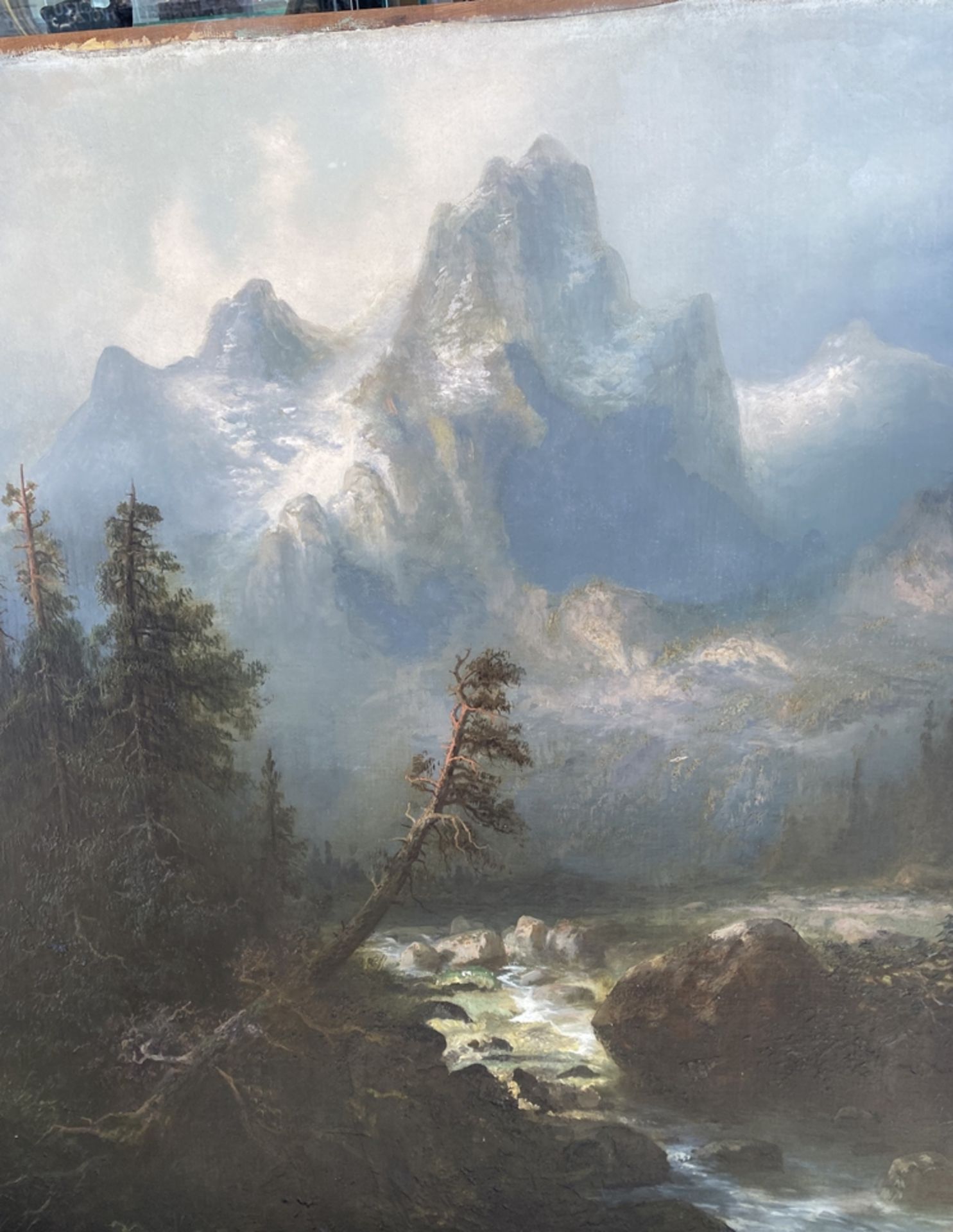 Albert BREDOW (1828-1899) "Alpenszene mit Wildbach", wohl um 1880, Öl/Leinen, doubliert auf Holzpla - Bild 5 aus 11
