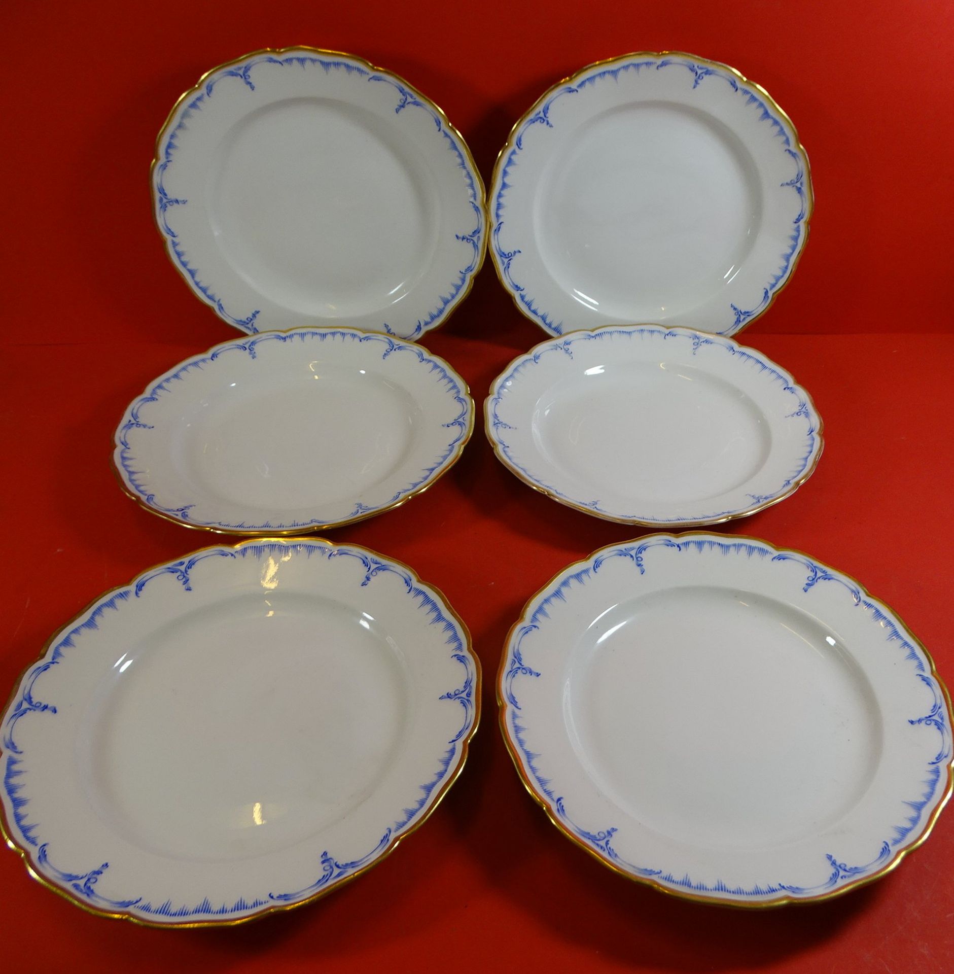 6x Mittelteller"KPM" Berlin, um 1910, preussisch blau/gold, D-17 cm