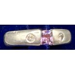 Silber-Spannring mit rosa Stein, 2 klare Steine, -925-RG 57, 6,9 gr.