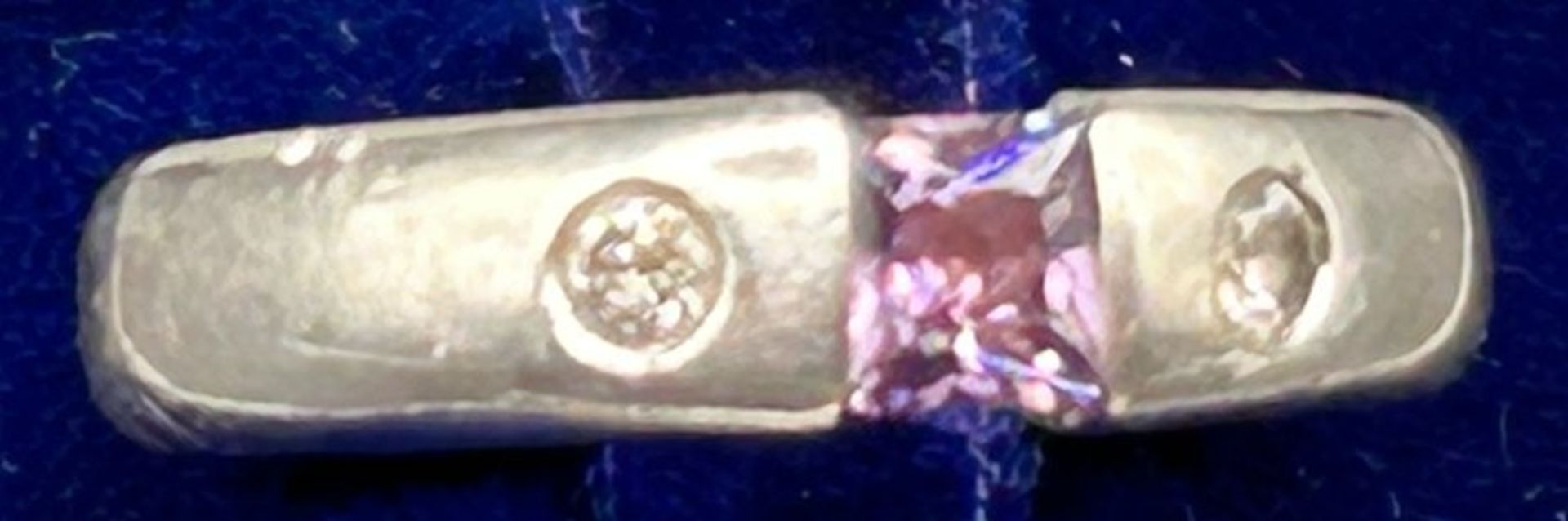Silber-Spannring mit rosa Stein, 2 klare Steine, -925-RG 57, 6,9 gr.