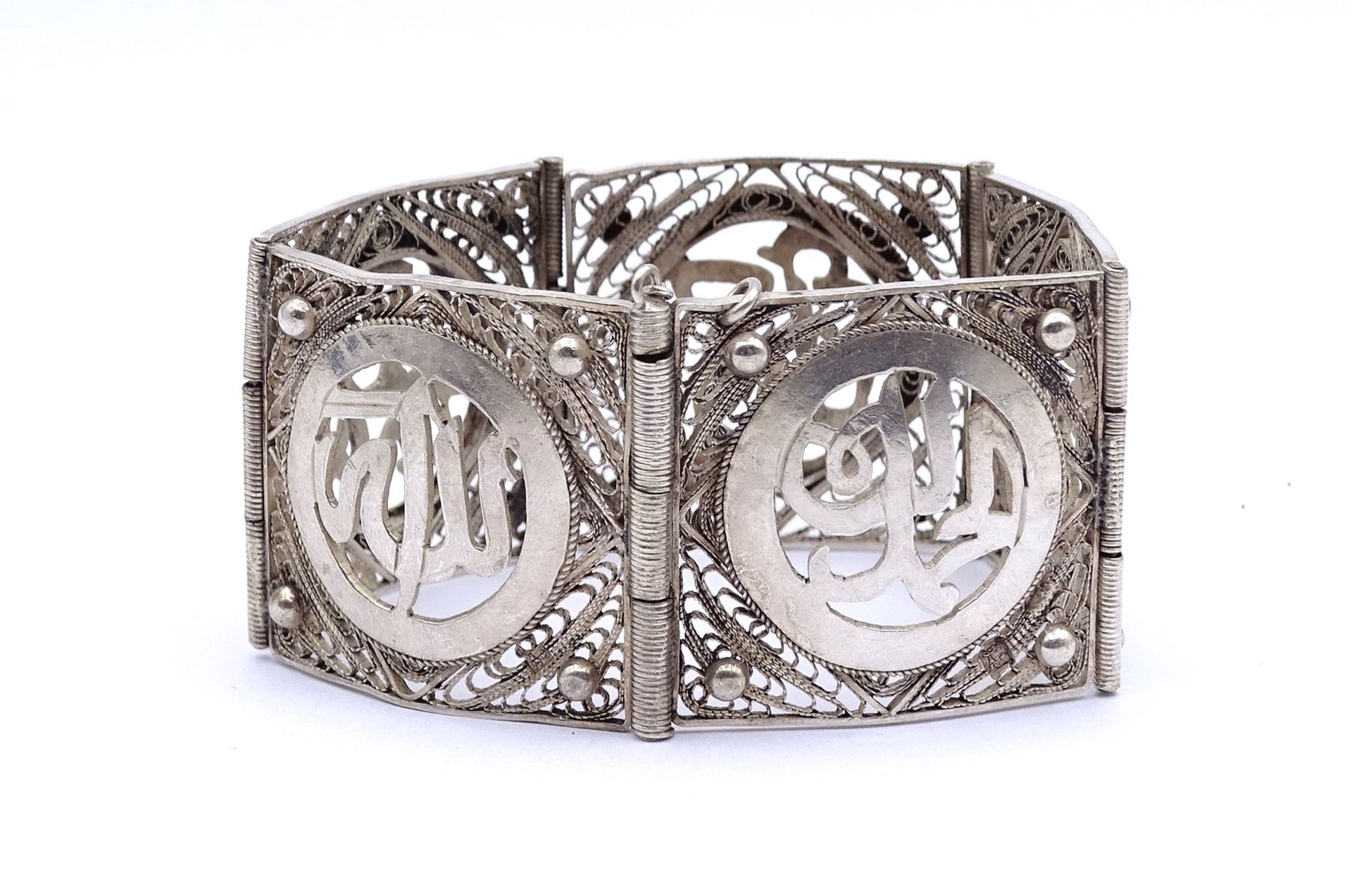 Orientalisches Silber Armband, ungestempelt - geprüft, L. 18cm, B. 3,5cm, 51,5g. - Image 3 of 5