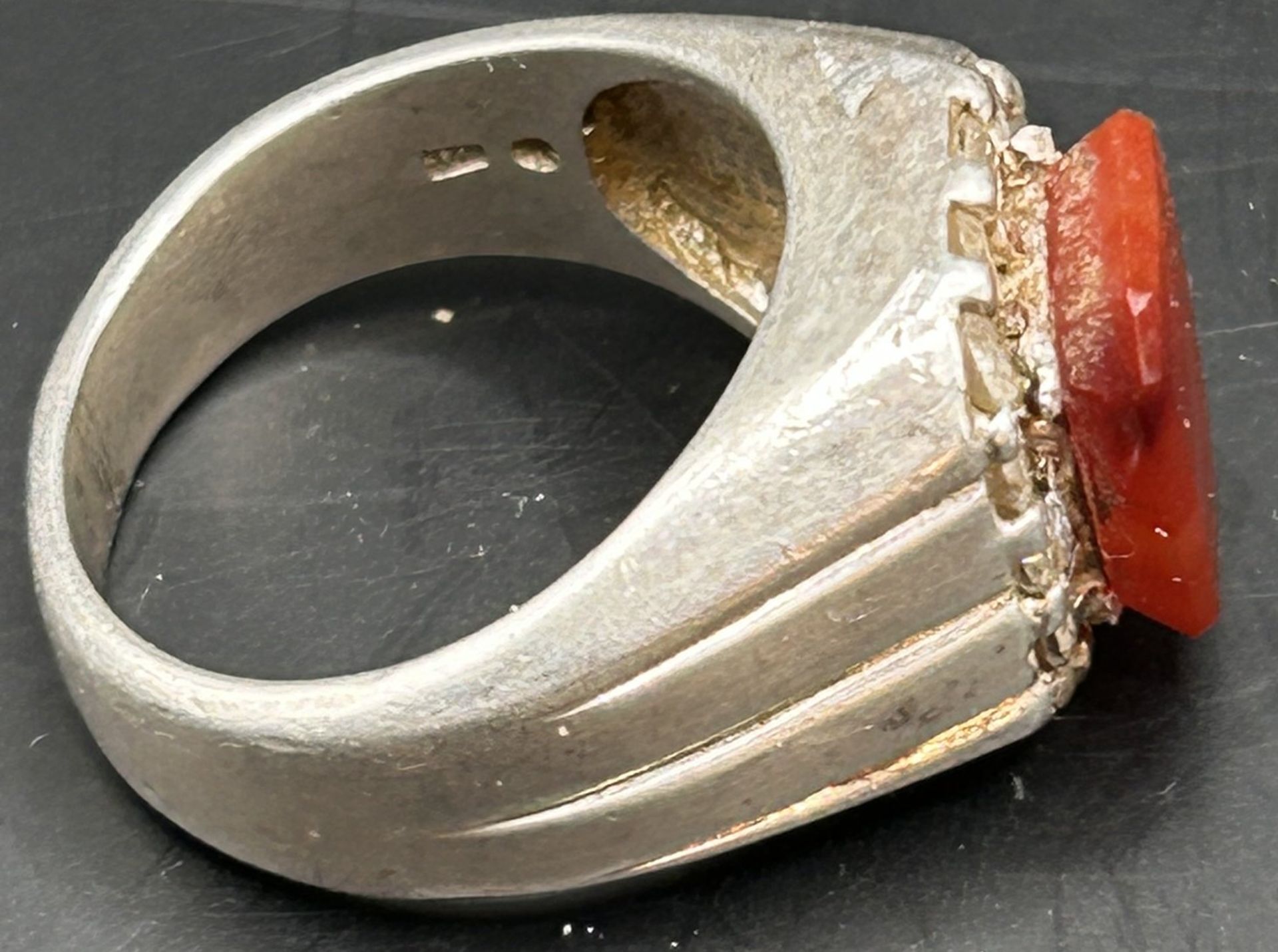 schwerer Silberring -925- mit bräunlichen Stein, RG 63, 12,3 gr. - Bild 3 aus 3
