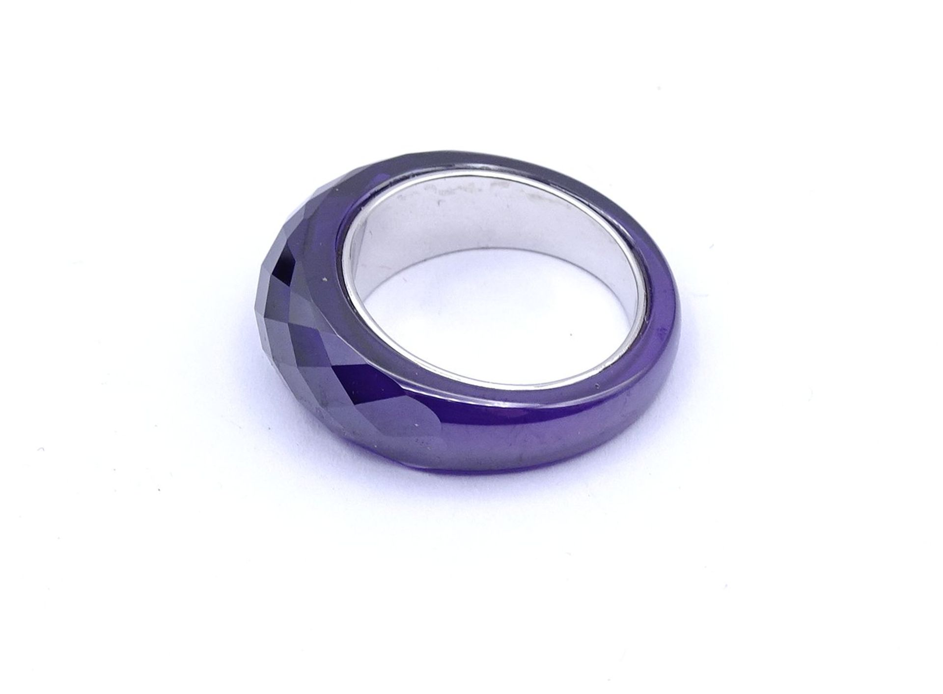 Violetter Glas Ring, Silber 925/000, 11,8g., RG 59 - Image 3 of 4