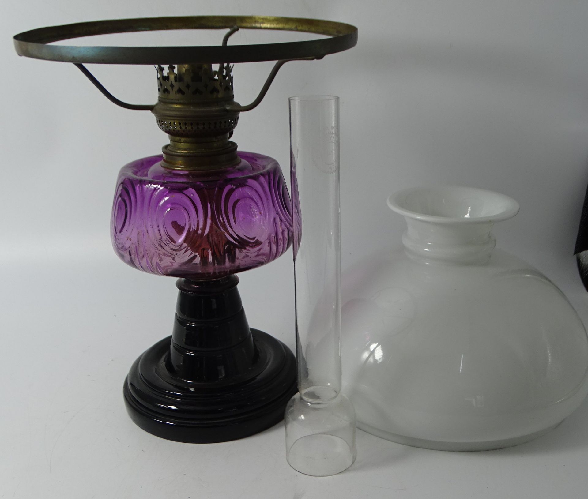 grosse Petroleum-Tischlampe, Glasstand, H-45 cm - Bild 2 aus 3