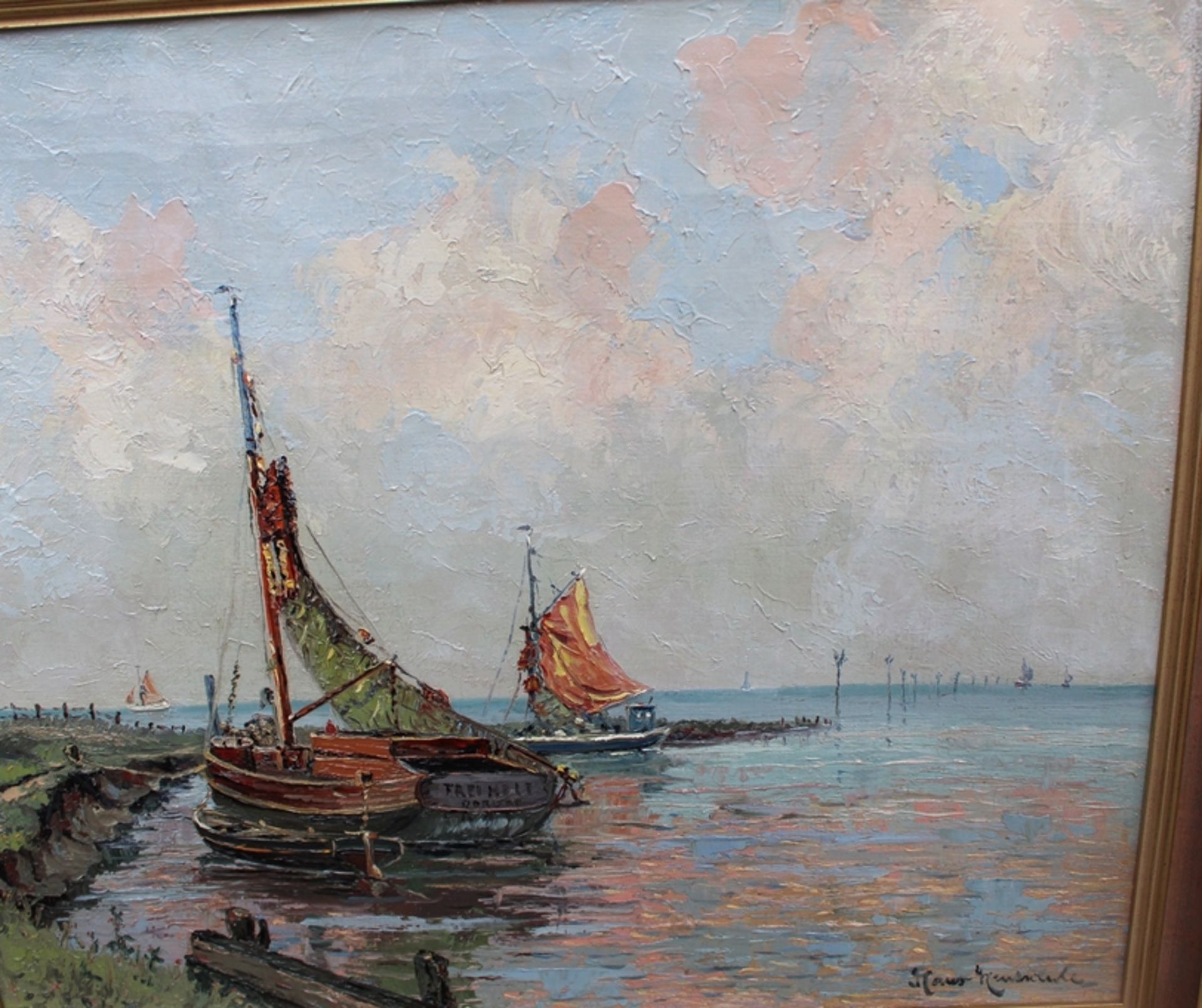 Hans HENTSCHKE (1889-1969)  "Boote am Ufer" Öl/Leinern, gerahmt, RG 62x68 cm - Bild 2 aus 4