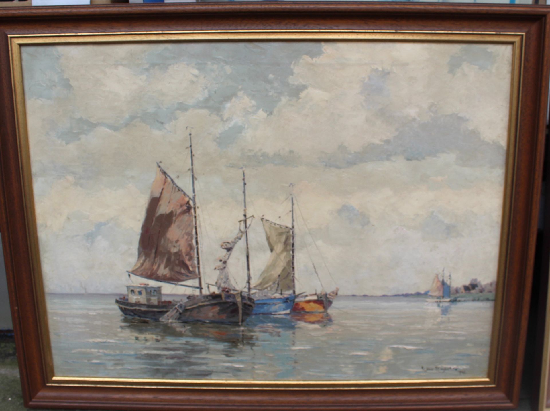 Hans HENTSCHKE (1889-1969) "Fischerboote" gr. Gemälde, Öl/Leinen RG 71x91 cm