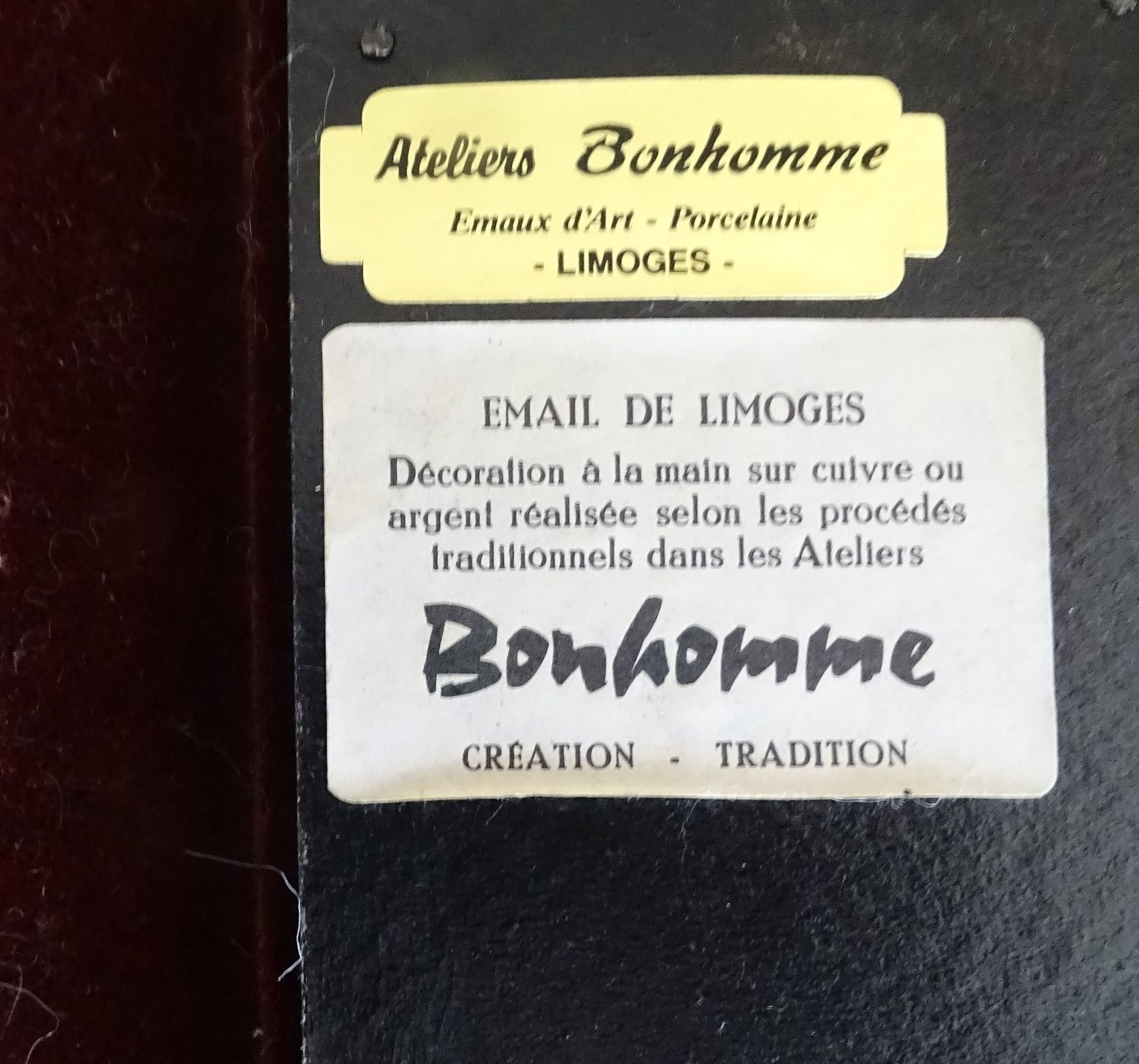 René Bonhomme LIMOGES (1927-2007) Emaille-Gemälde auf gewöltem Blech, signiert  , gerahmt, RG 24x20 - Bild 6 aus 6