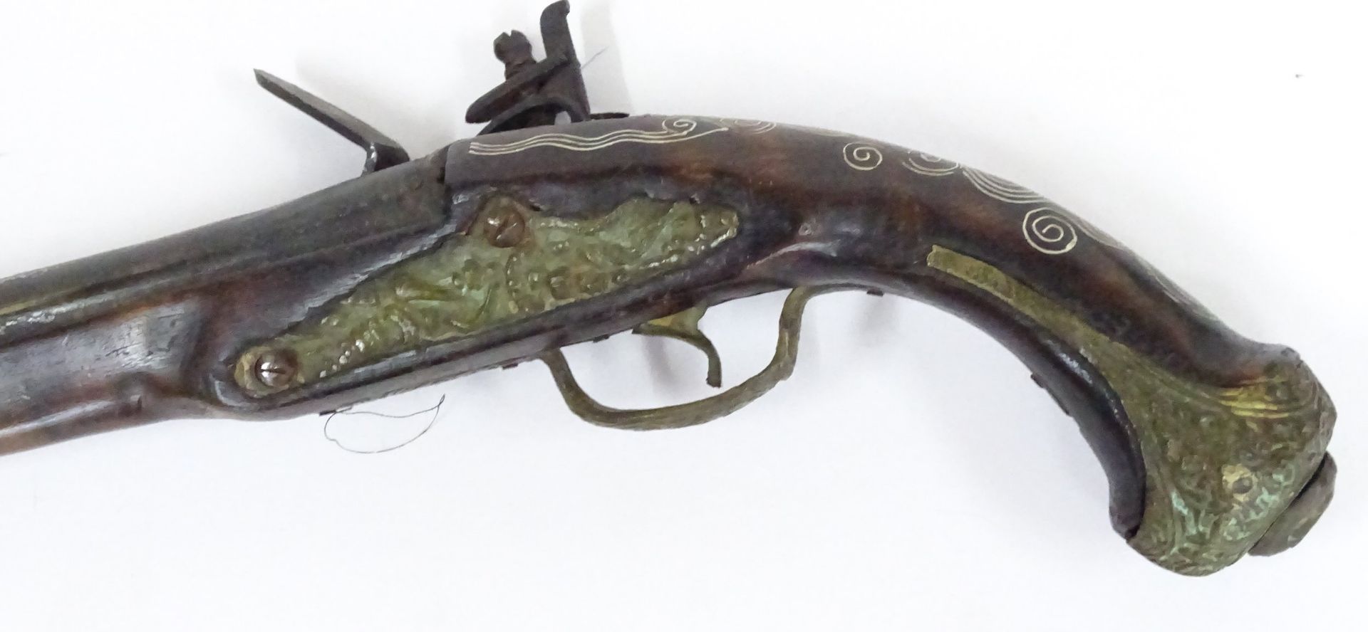 Steinschlloss-Pistole, wohl Deko. L-44 cm - Bild 6 aus 8