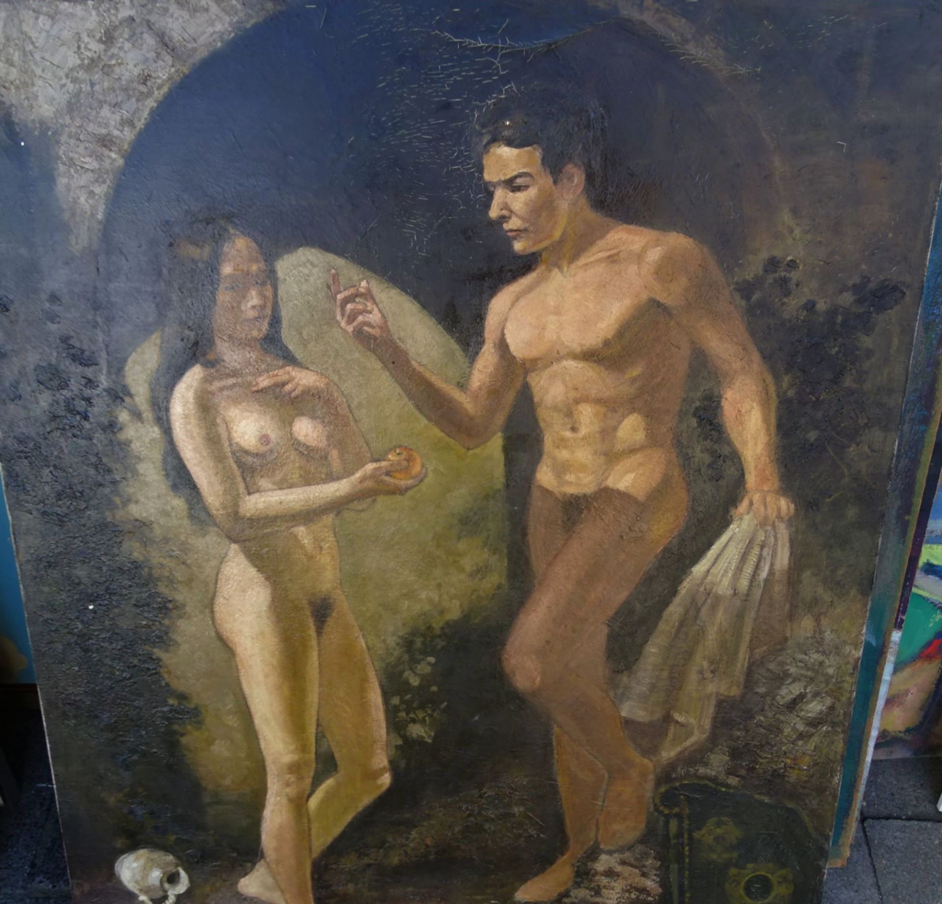 unleserlich signiert "Junges Paar", Öl/Leinen, 91x70 cm - Bild 2 aus 2