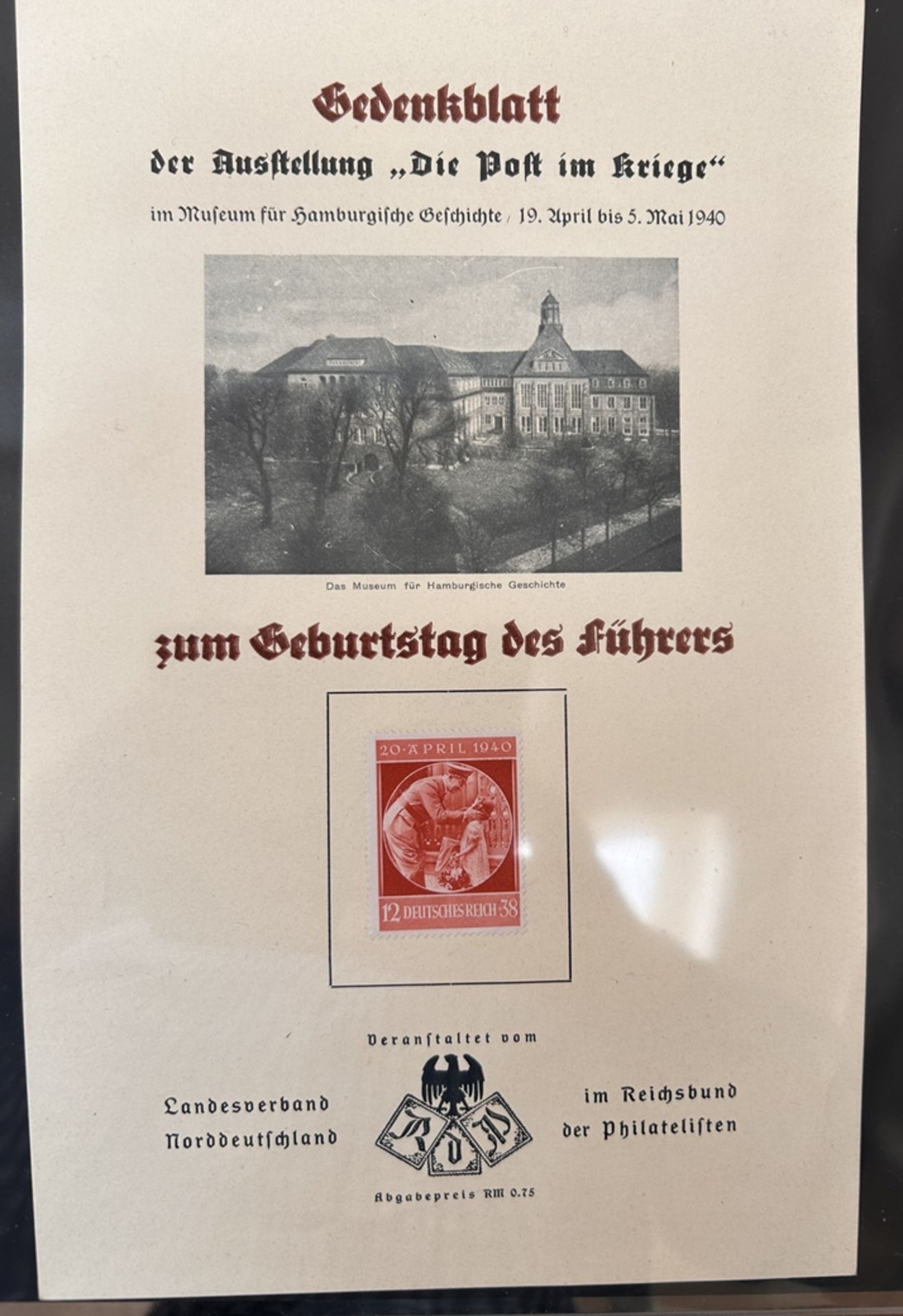 Gedenkblatt "Die Post im Kriege" Führers Geburtstag, 1940