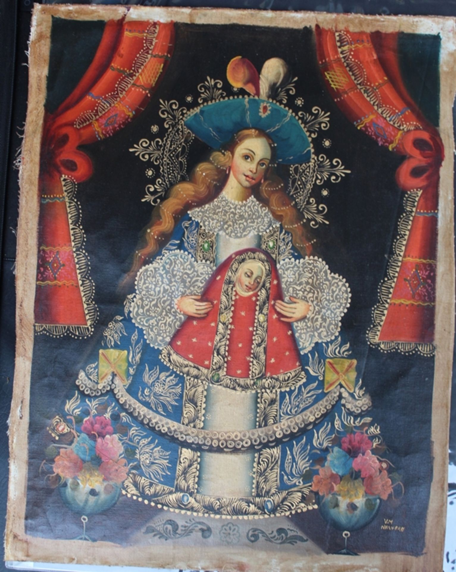 Victor Navarro, christl. Motiv Madonna mit Kind, Öl/Leinen, wohl 19.Jhd?, ca. 51x40 cm