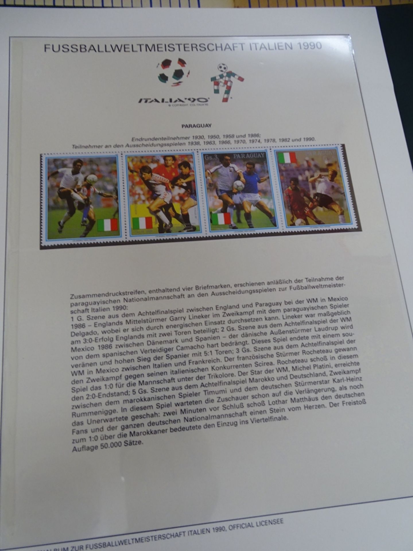 4x lomplette Linbder Ordner "Italia 90" Briefmarkenalbum zur Fussball- Weltmeisterschaft, official - Image 13 of 13