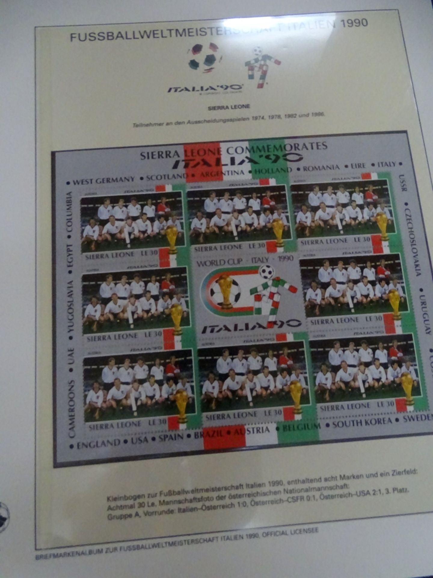 4x lomplette Linbder Ordner "Italia 90" Briefmarkenalbum zur Fussball- Weltmeisterschaft, official - Image 7 of 13