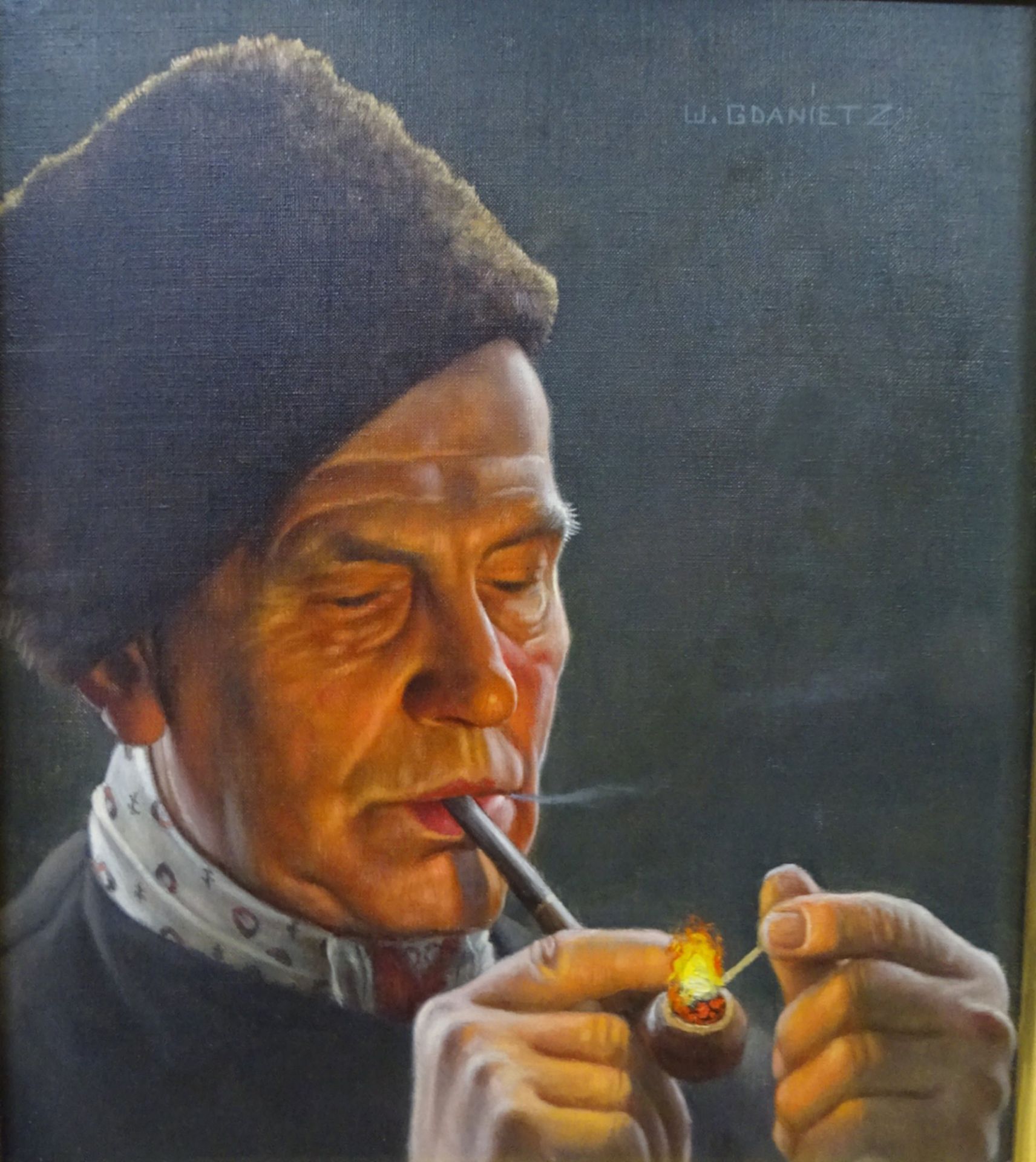 Wilhelm GDANIETZ (1893-1969 "Portrait eines Pfeifenrauchers", Öl/Leinen 40x35,5 cm, gut gerahmt, RG
