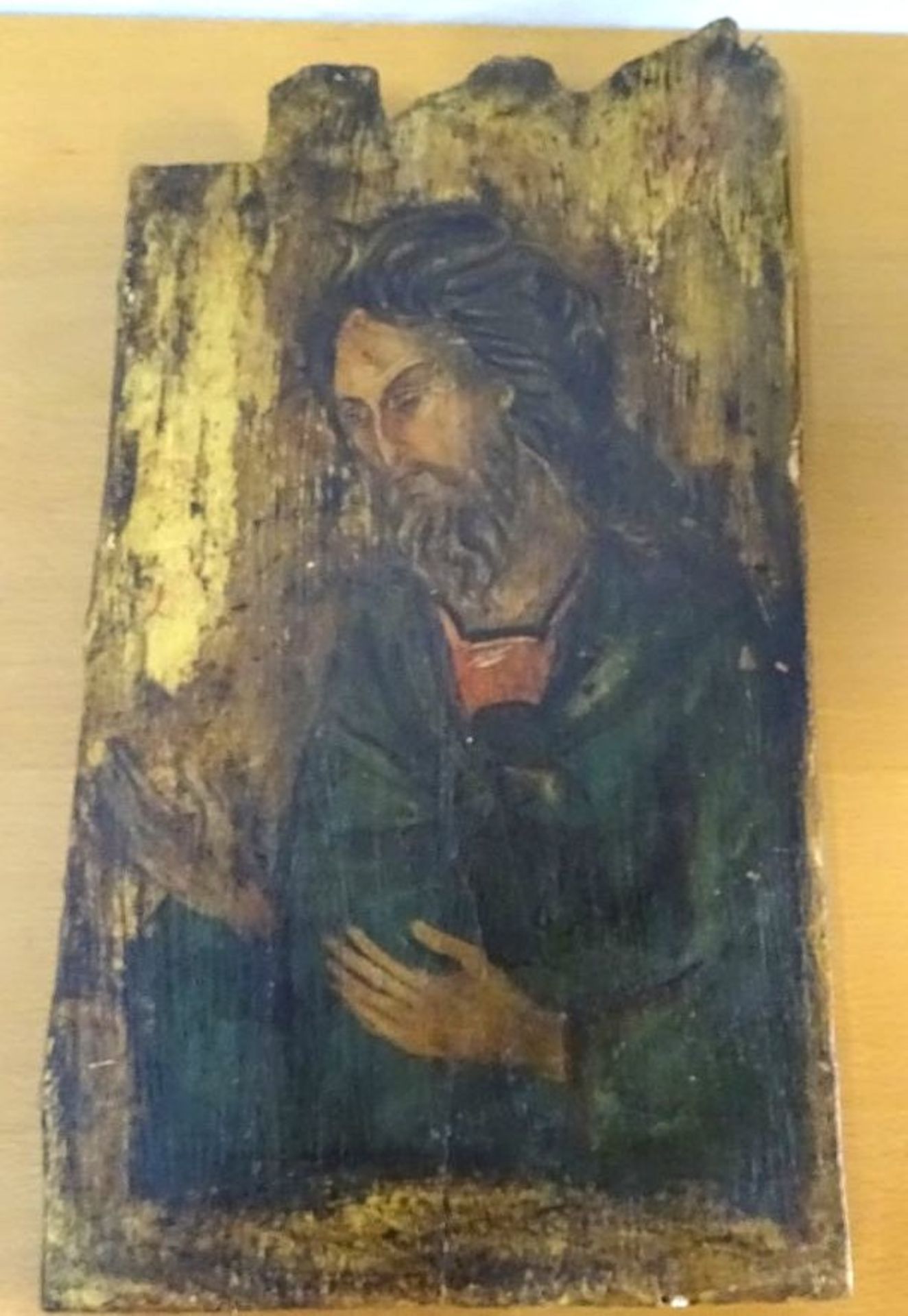 Ikone nach altem Vorbild, verso betitelt, "Johannes der Täufer" auf Holz, 48x25 cm - Bild 3 aus 5