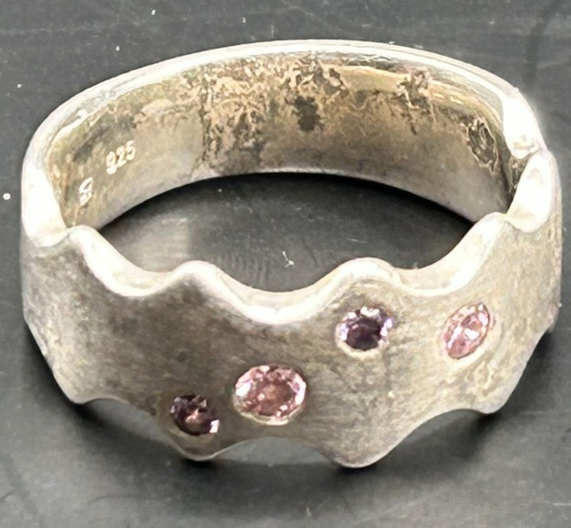 Silberring-925- mit 4 pinken Steinen, RG 56, 6,4 gr - Bild 5 aus 6