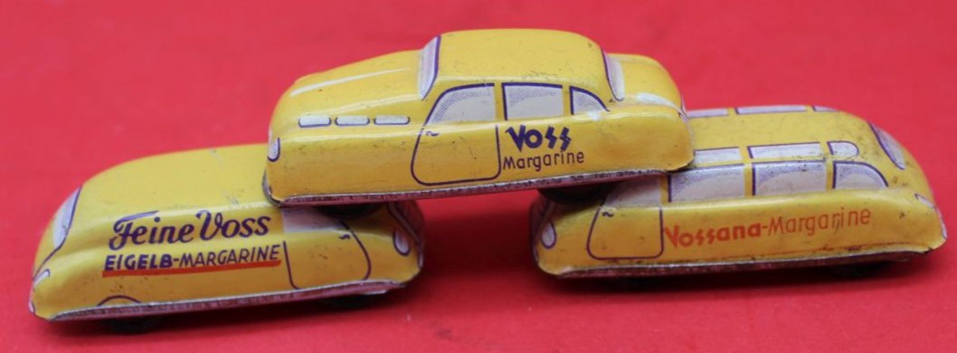 3x kl. Blechautos "Voss"Margarine, tw. bespielt, L-7 cm, Vorkrieg - Bild 2 aus 2