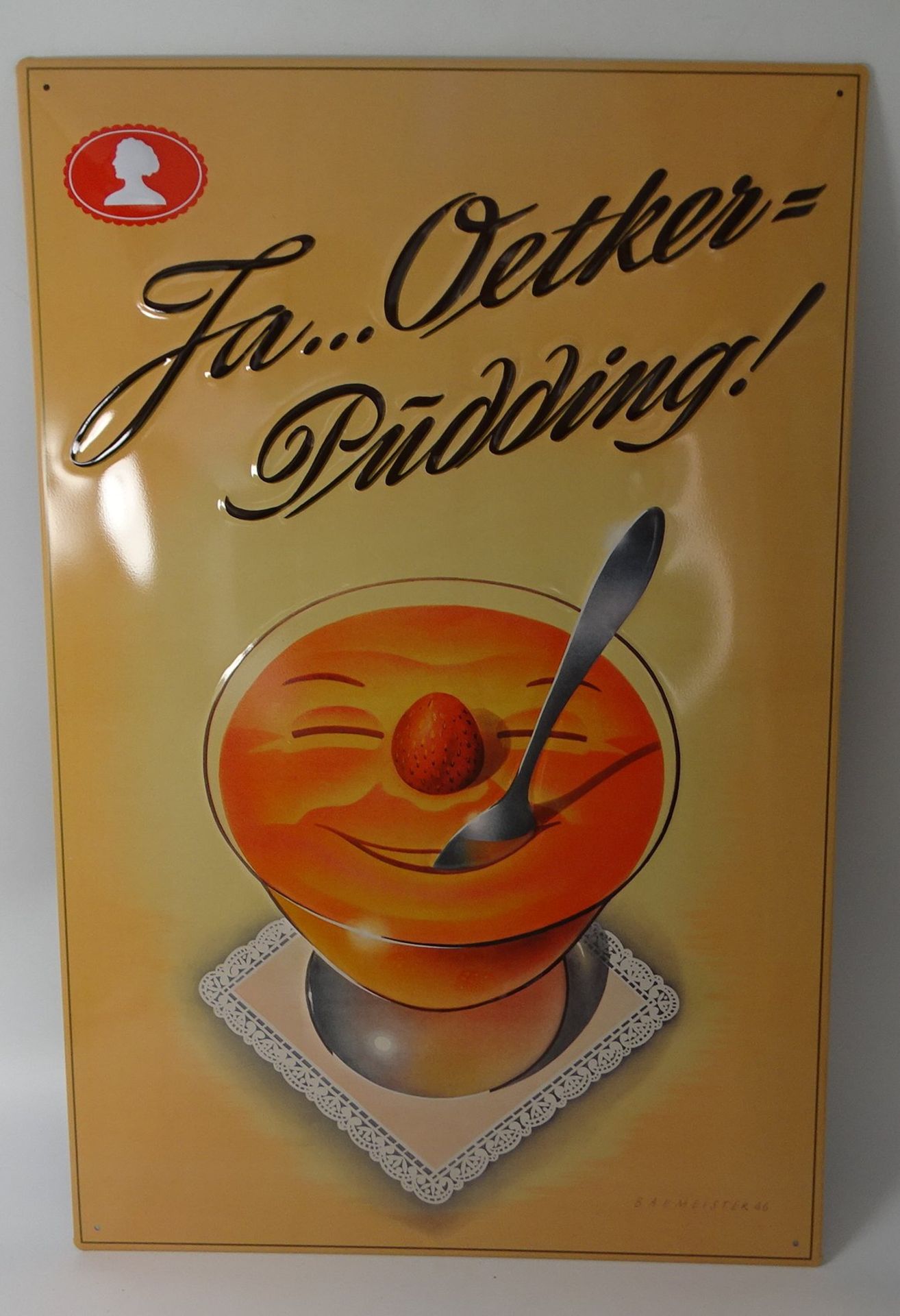 Dr. Oetker Werbeschild, Blech, sign Baumeister 46,  neuzeitlich, neuwertig,  58x38 cm - Bild 2 aus 5