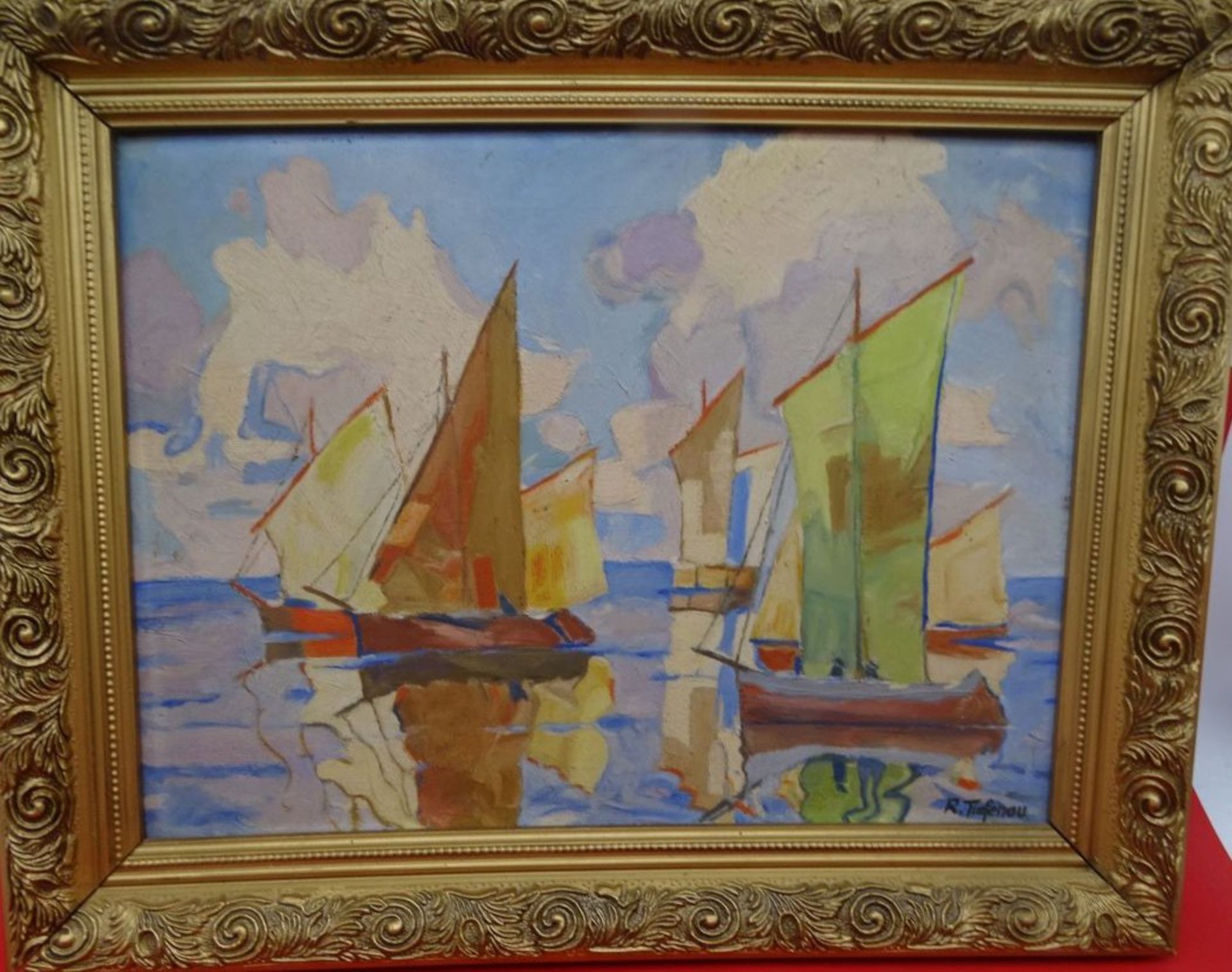 R.Tiefenau "italienische Boote" Öl/Malfaser, gerahmt, Öl/Malfaser, RG 40x50 cm - Image 2 of 5