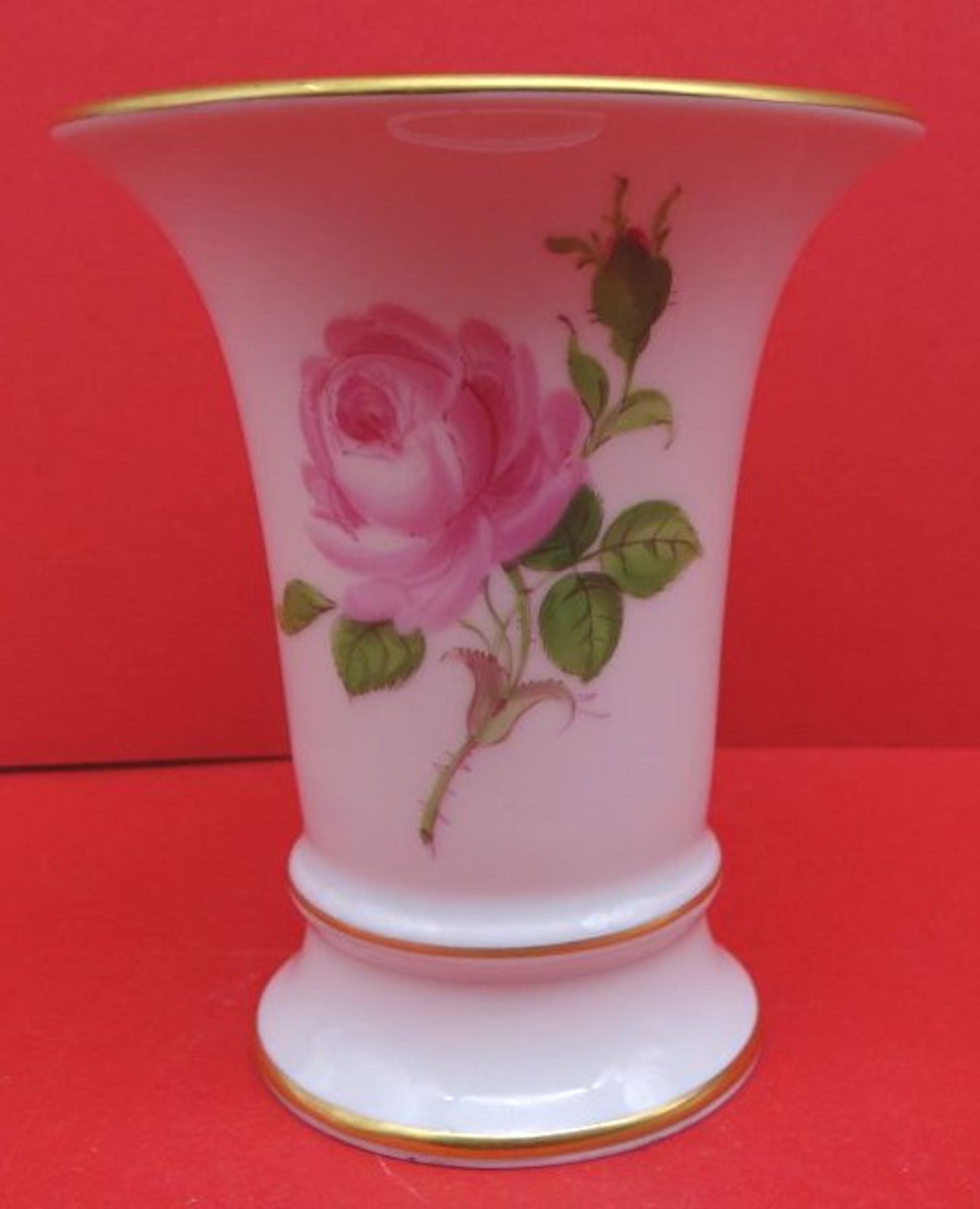 kl. Vase "Meissen" Rote Rose, 1.Wahl, H-9,5 cm