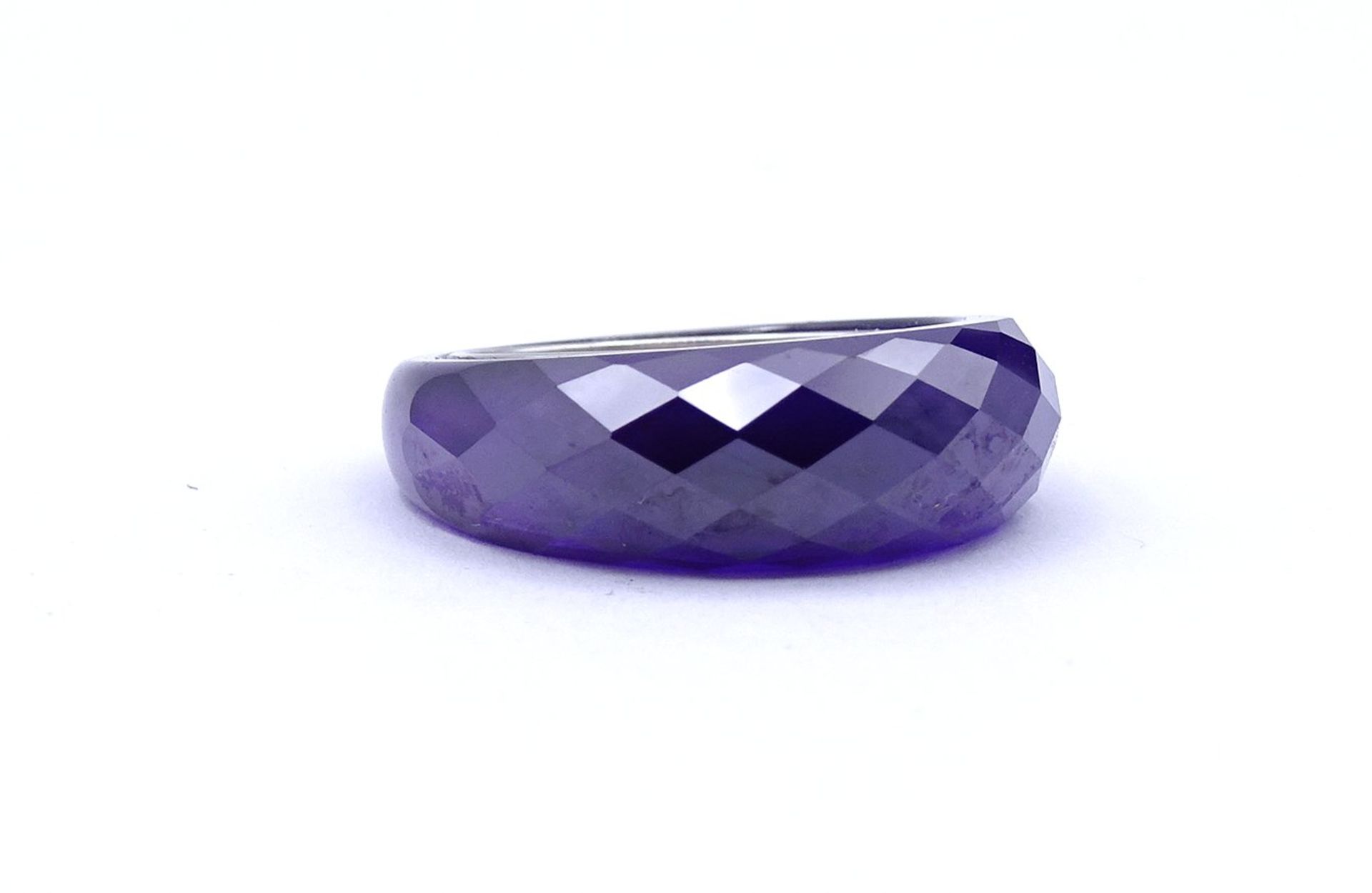 Violetter Glas Ring, Silber 925/000, 11,8g., RG 59