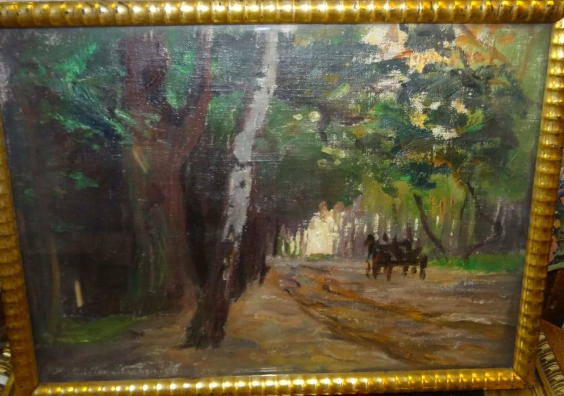 Heinrich MÜLLER-WACHENFELD (1861-1925) "Waldweg" Öl/Platte, ger/Glas, RG 33,5x45 cm