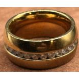 vergoldeter Ring "Steel by Christ" mit klaren Steinen, RG 59, 10,5 gr.