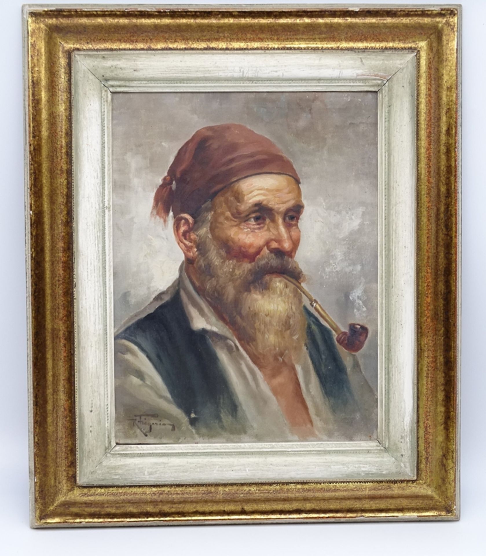Roberto FIGERIO (XIX) "bärtiger Italiener mit Pfeife", ÖlLeinen, gerahmt, RG 55x47 cm - Bild 2 aus 6