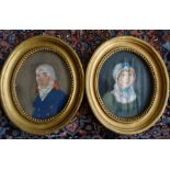 Paar anonyme Biedermeierportraits, Herr und Frau Knochenhauer  aus Oldenburg, oval  gerahmt/Glas, R