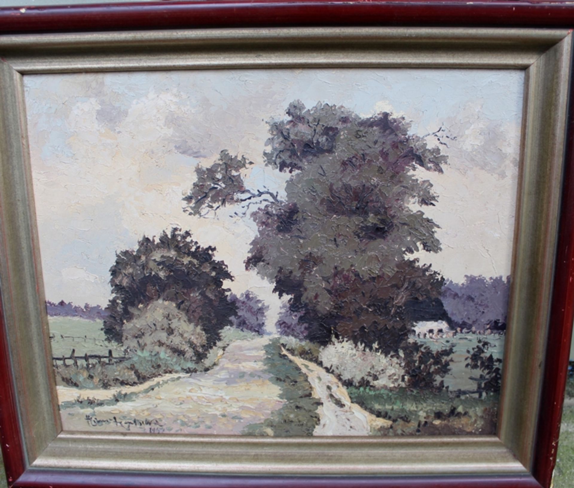 Hans HENTSCHKE (1889-1969) "einsamer Waldweg" Öl/Leinen, alt gerahmt, RG 51x60