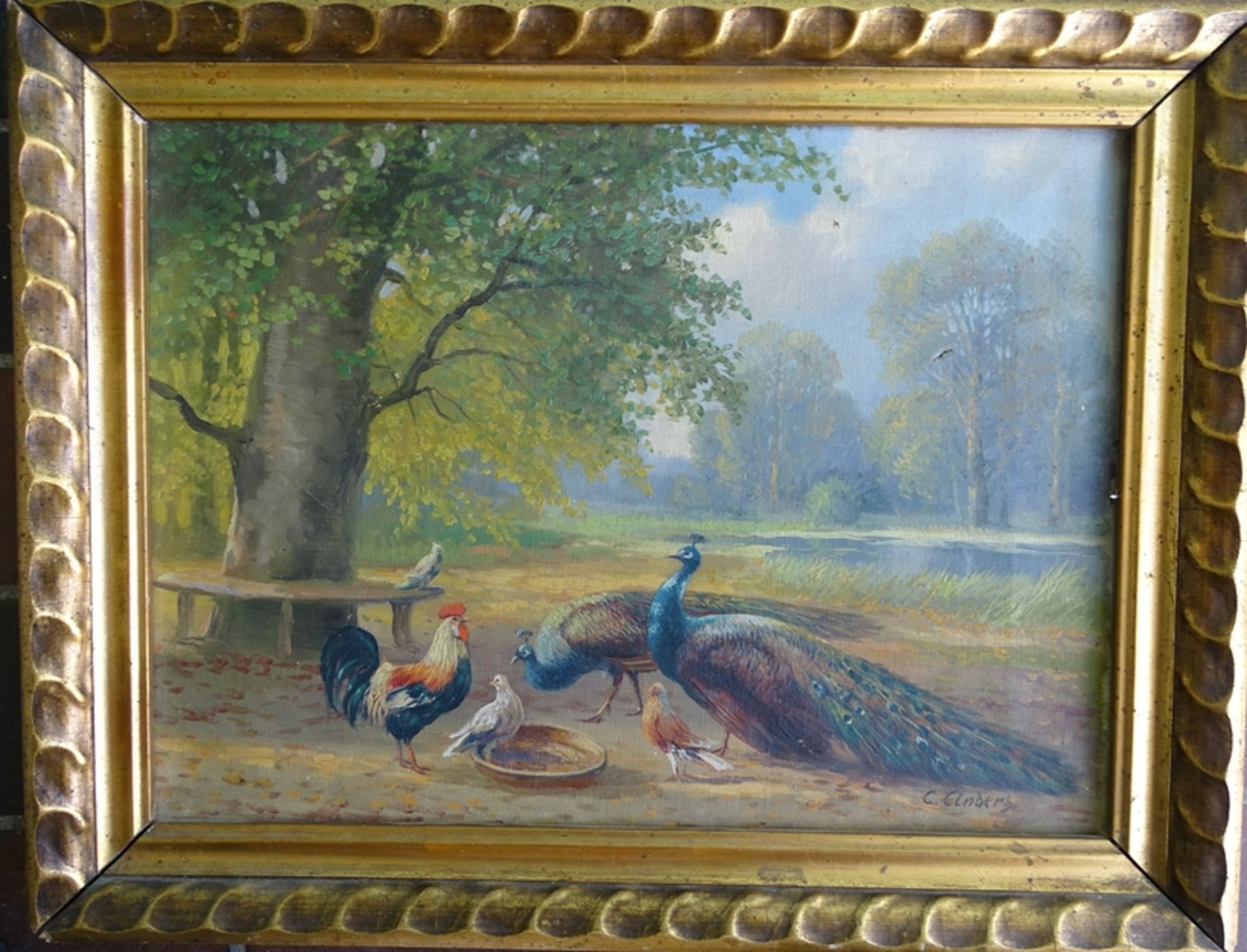 C. Anders, Geflügel, Öl/Leinen, kl. Risse, alt gerahmt,  RG 37x48 cm - Bild 2 aus 4