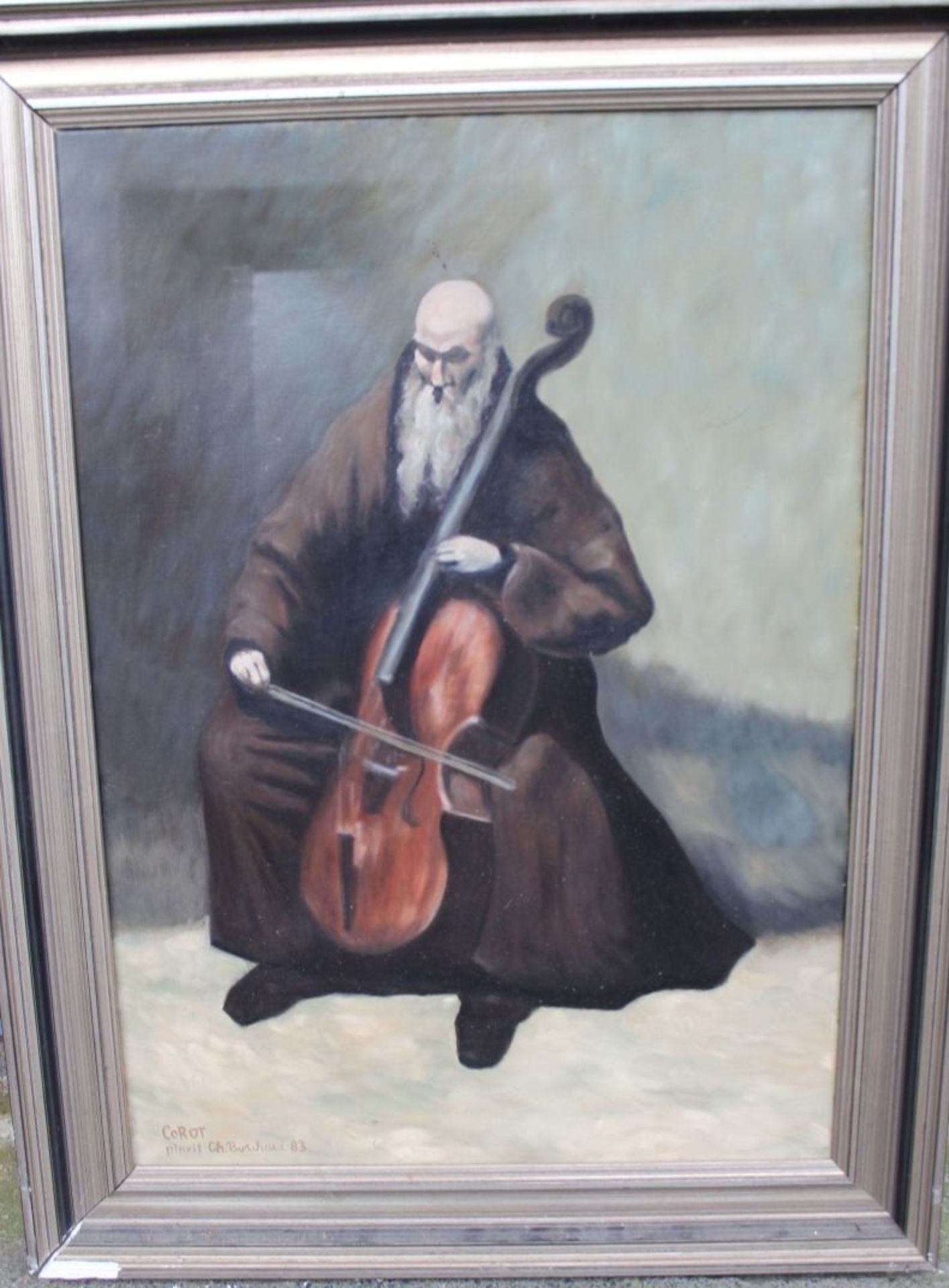 Ch. Borchard (18)83 "Cellospieler" Kopie nach Corot, Öl/Leinen, alt gerahmt, RG 82x63 cm