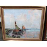 Hans HENTSCHKE (1889-1969) "Boote am Ufer" Öl/Leinern, gerahmt, RG 62x68 cm