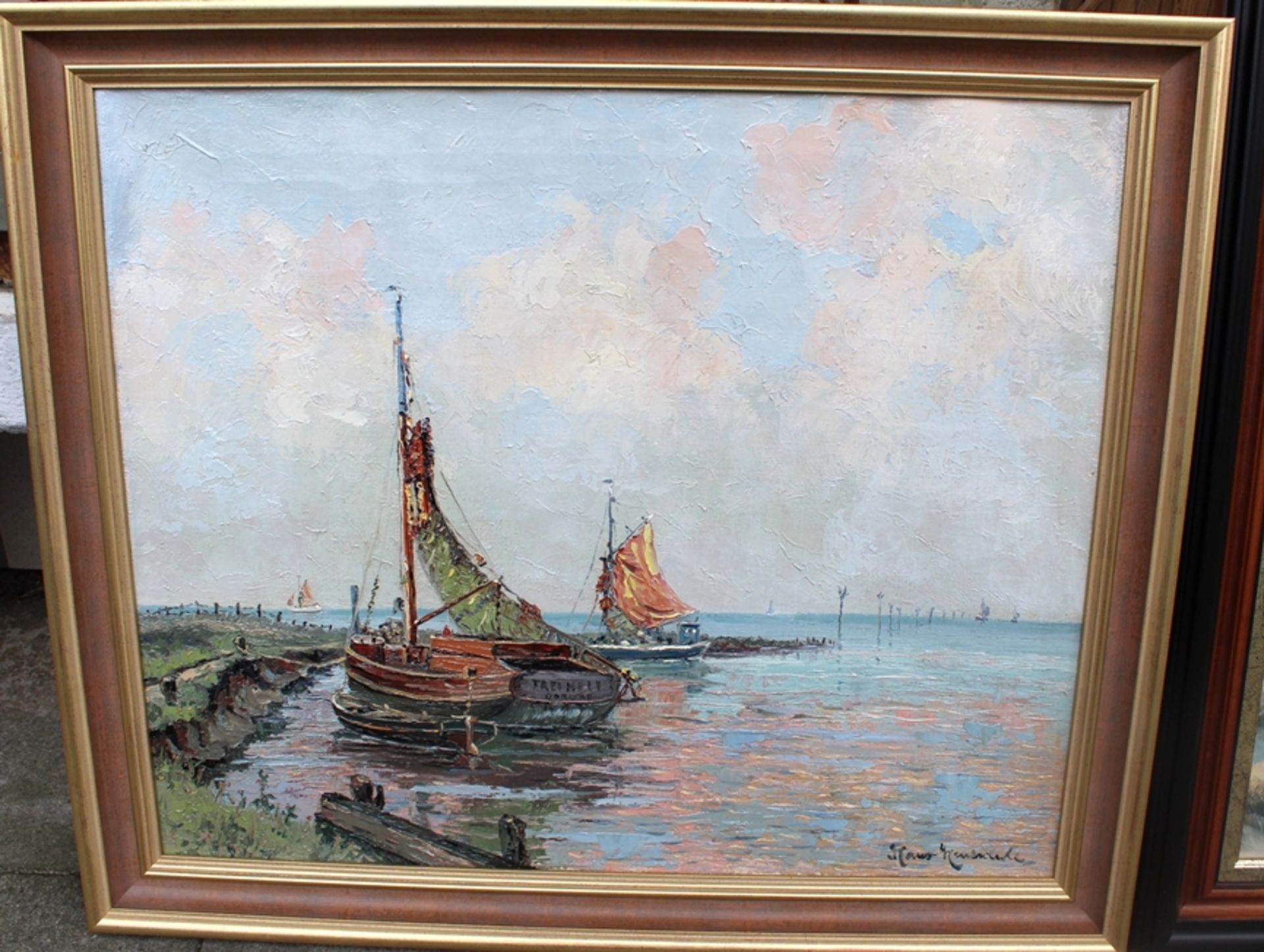 Hans HENTSCHKE (1889-1969) "Boote am Ufer" Öl/Leinern, gerahmt, RG 62x68 cm