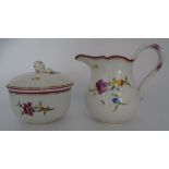 Milch und Zucker "Meissen" Blumen, roter Rand, Schwerter durchschliffen, H-max 12 cm