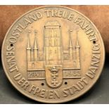 runde Bronzeplakette "Ostland Treue Fahrt 29.VIII. 1933" Senat der Freien Stadt Danzig, D-9 cm, seh