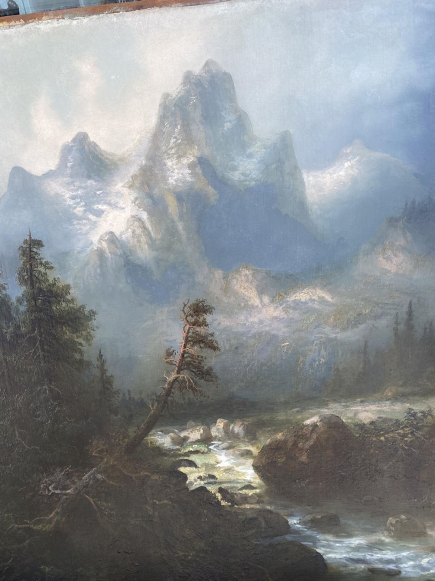 Albert BREDOW (1828-1899) "Alpenszene mit Wildbach", wohl um 1880, Öl/Leinen, doubliert auf Holzpla - Bild 4 aus 11
