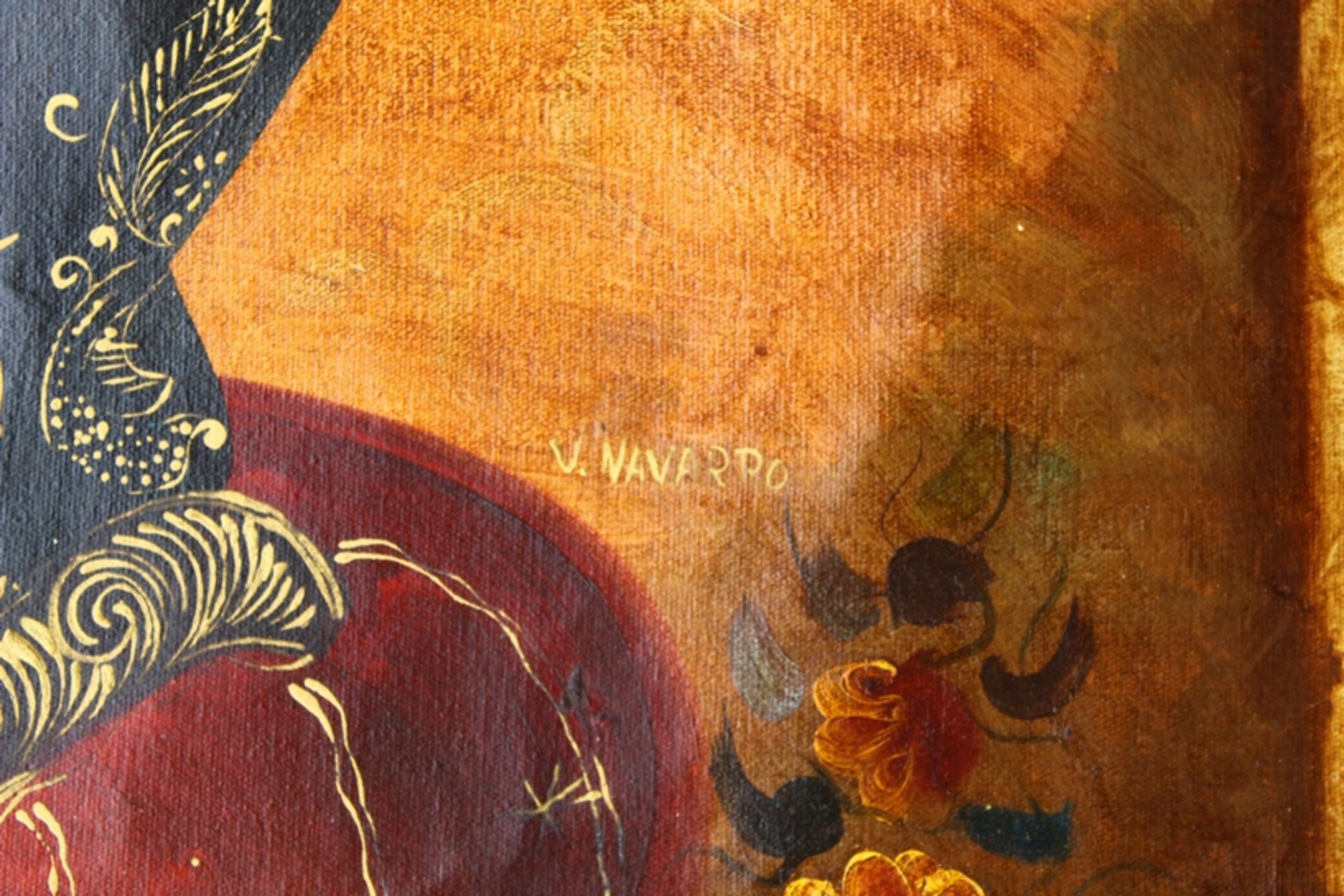 Victor Navarro, christl. Motiv Madonna mit Kreuzen, Öl/Leinen, wohl 19.Jhd?, ca. 73x52 cm - Bild 2 aus 3