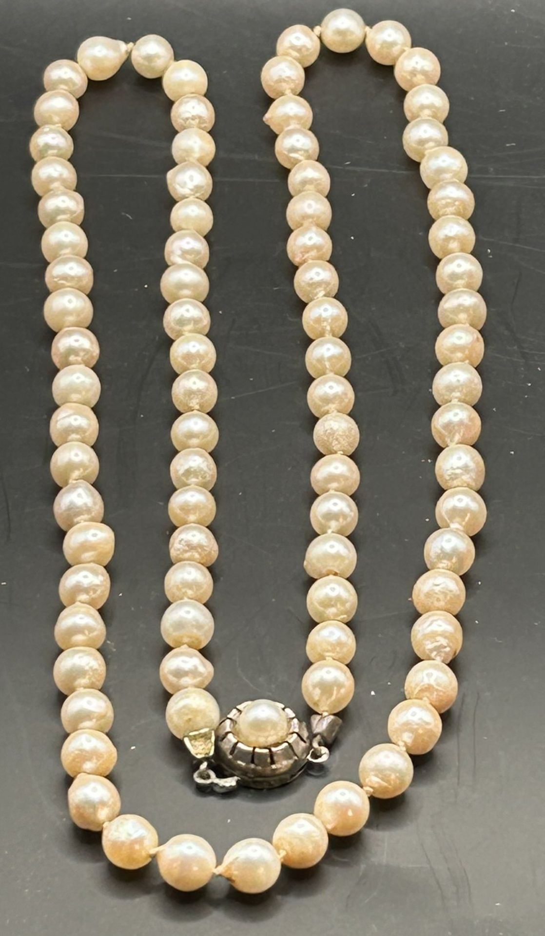 lange Perlenkette mit Silberschliesse-835-, L-64 cm,Perle  D-ca.0,5 cm