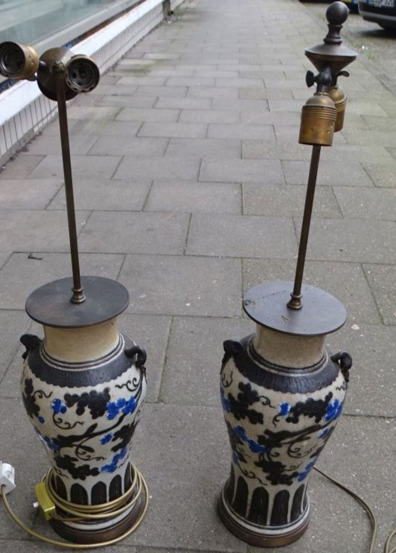 Paar grosse Tischlampen aus China-Vasen, 19.Jhd, Vasen H-40 cm, Gesamt H-80 cm - Image 2 of 5