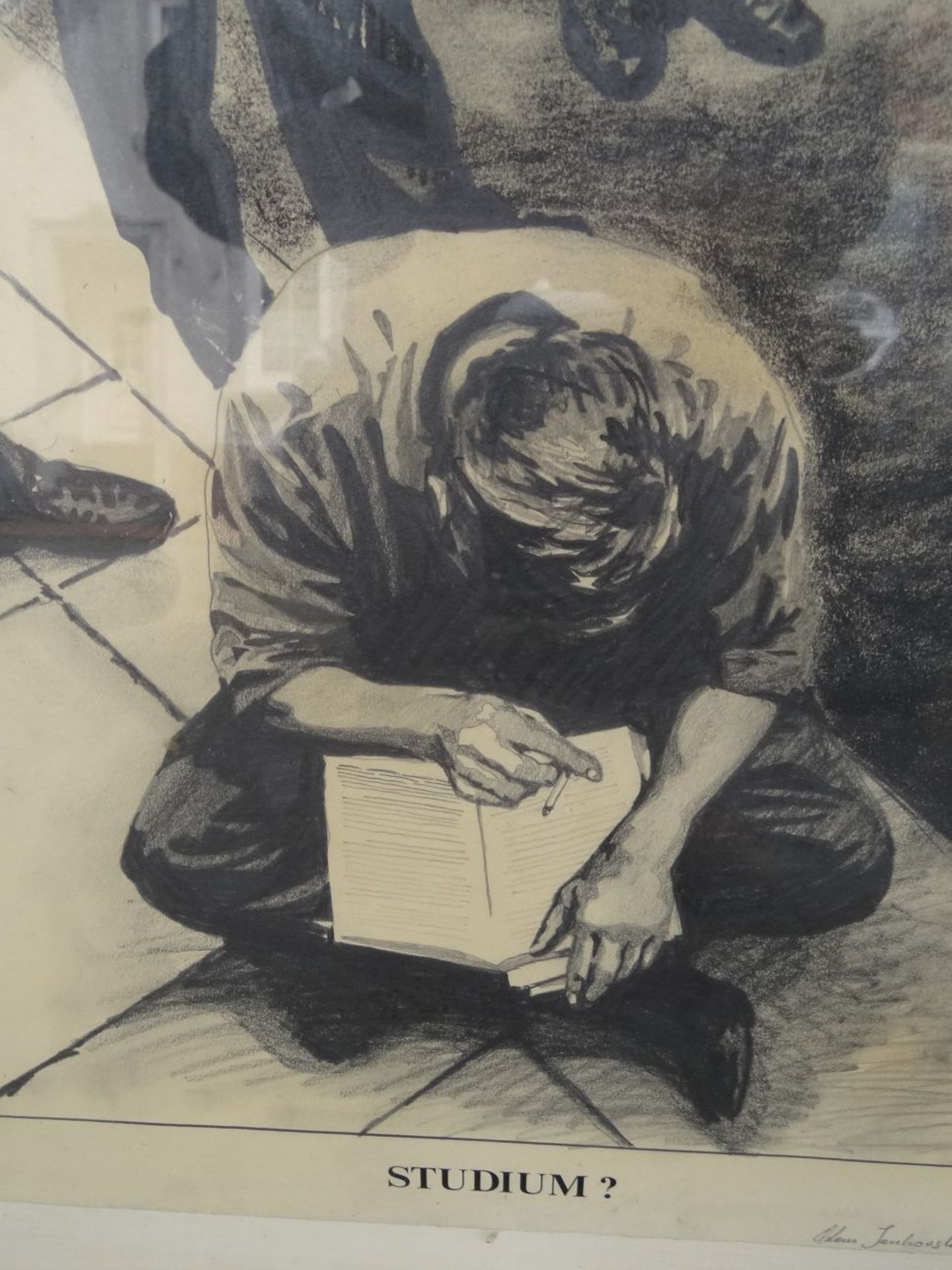 unleserl, signiert, 1975? "Studium" betitelte gr. Zeichnung, dat. 1968, ger/Glas, RG 89x68 cm - Image 3 of 7