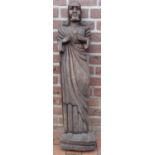 hohe Jesus-Statue, halbplastisch aus Holz geschnitzt, 104 cm,