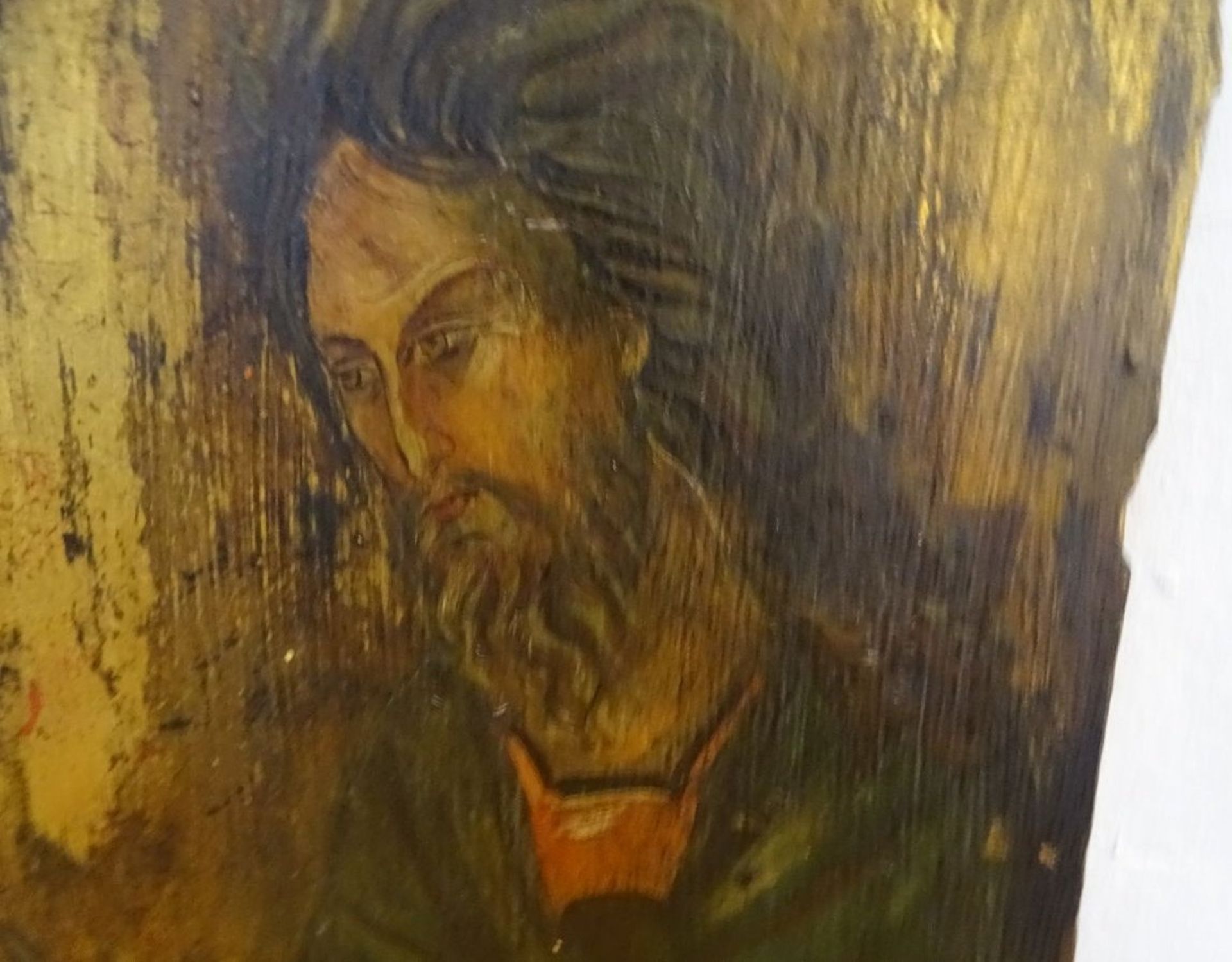 Ikone nach altem Vorbild, verso betitelt, "Johannes der Täufer" auf Holz, 48x25 cm - Image 2 of 5