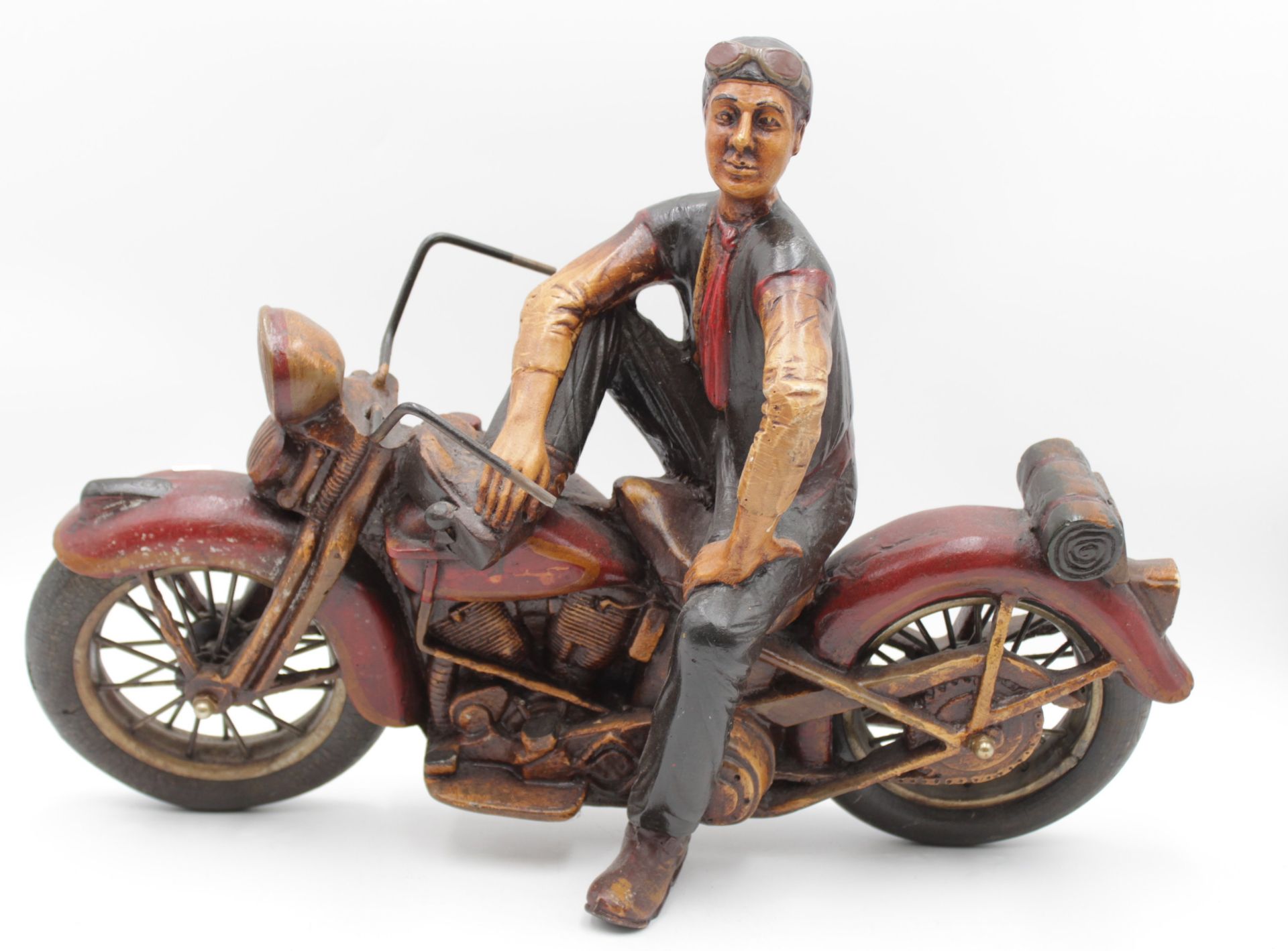 Deko-Figur, Motorradfahrer, ca. H-34cm B-49cm, farbig gefasst